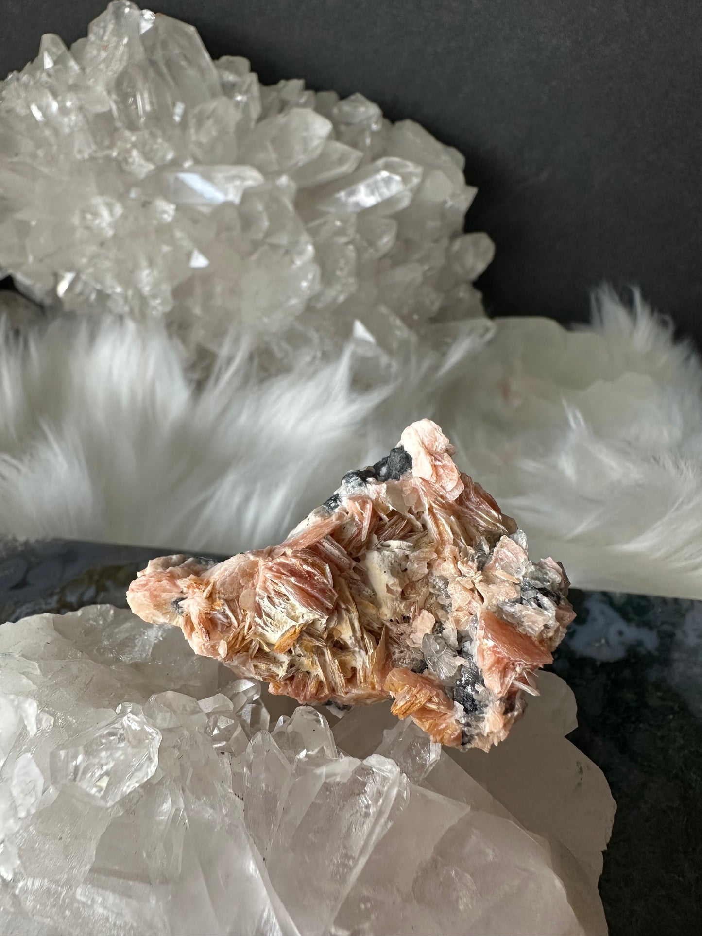 HIGH QUALITY Barite Flowers with Cerussite and Metallic Galena (B)