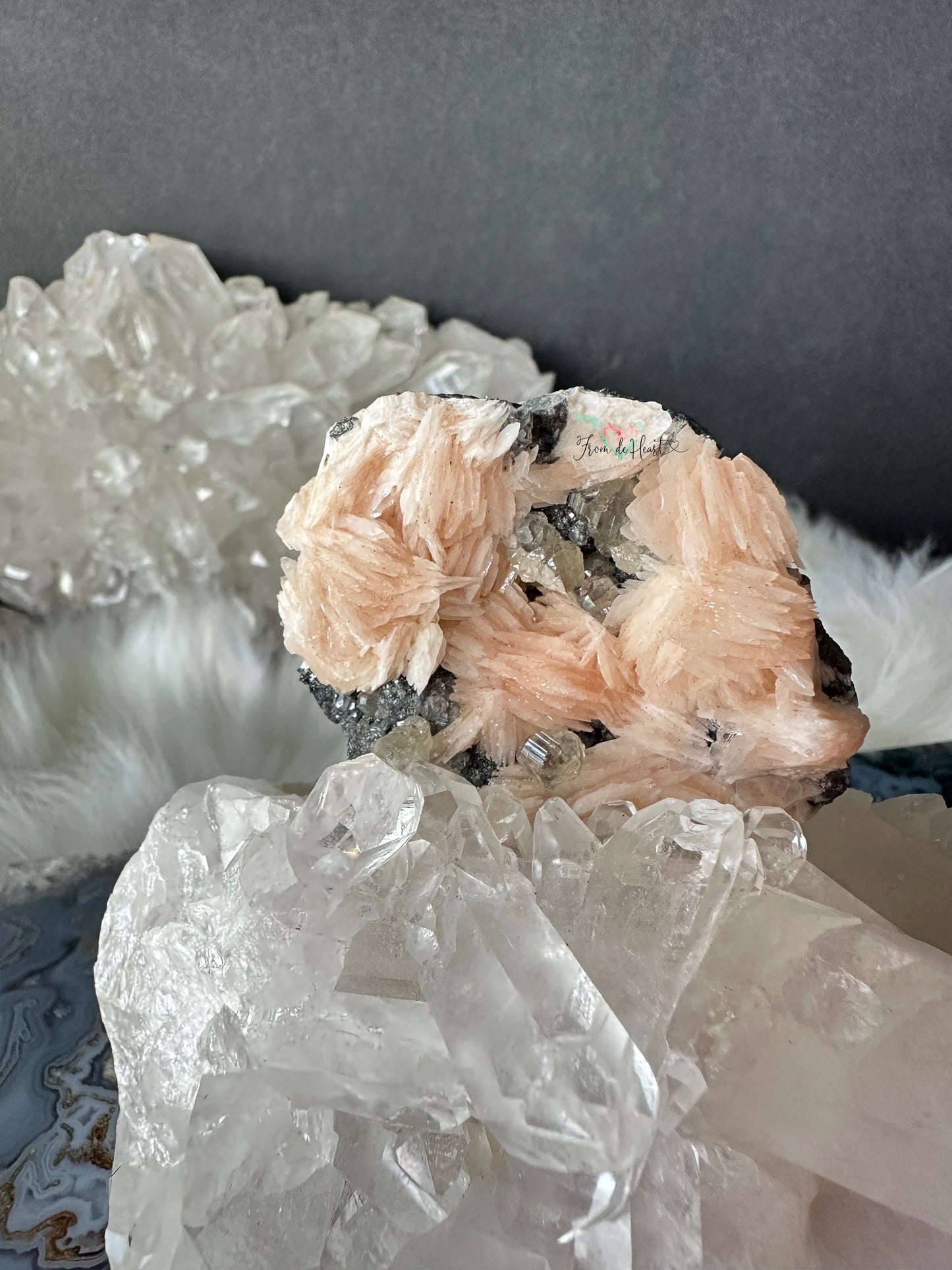 HIGH QUALITY Barite Flowers with Cerussite and Metallic Galena (C)