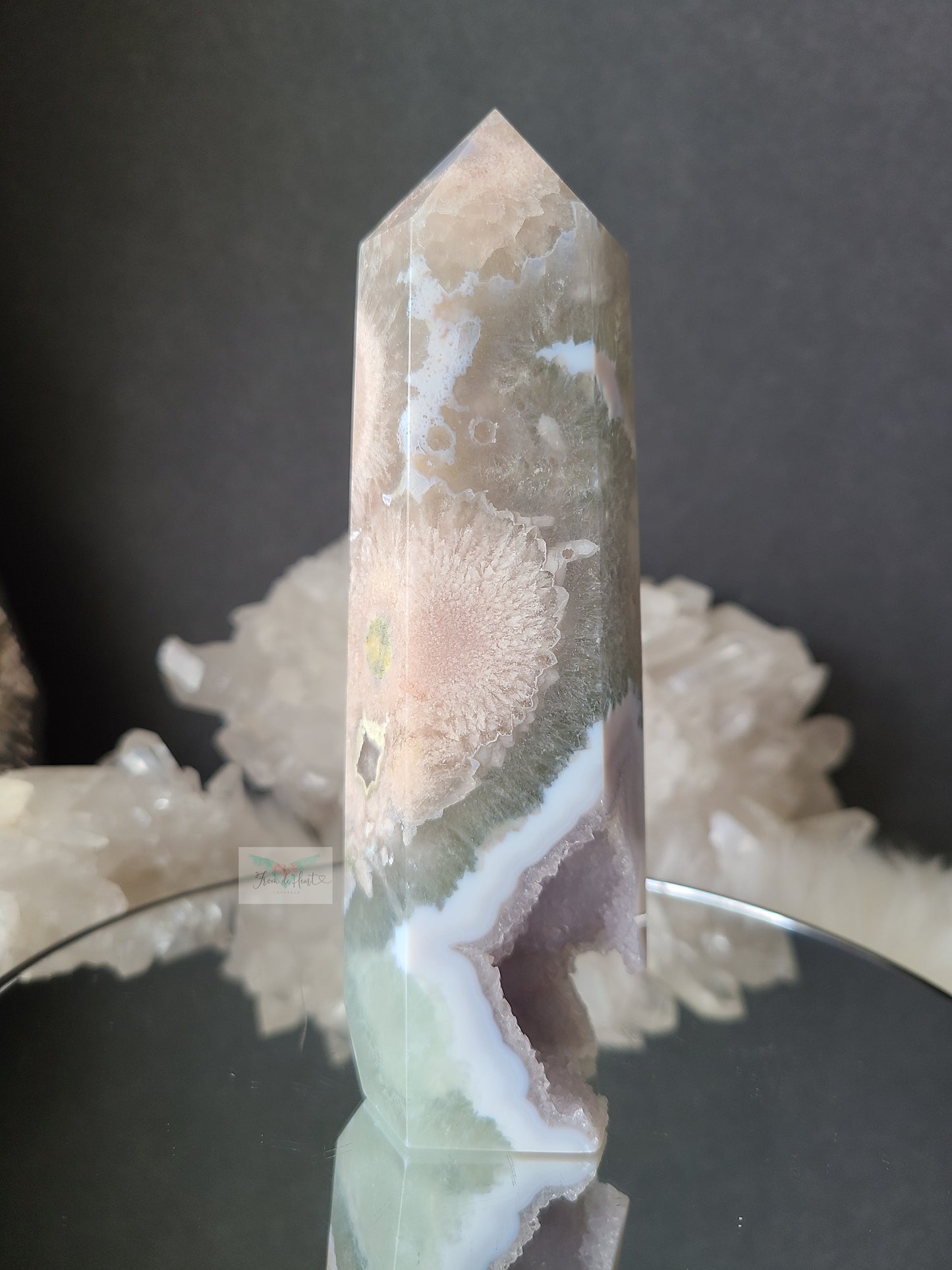 Large Chlorite Quartz Flower Agate Tower (B) (Rare Find)