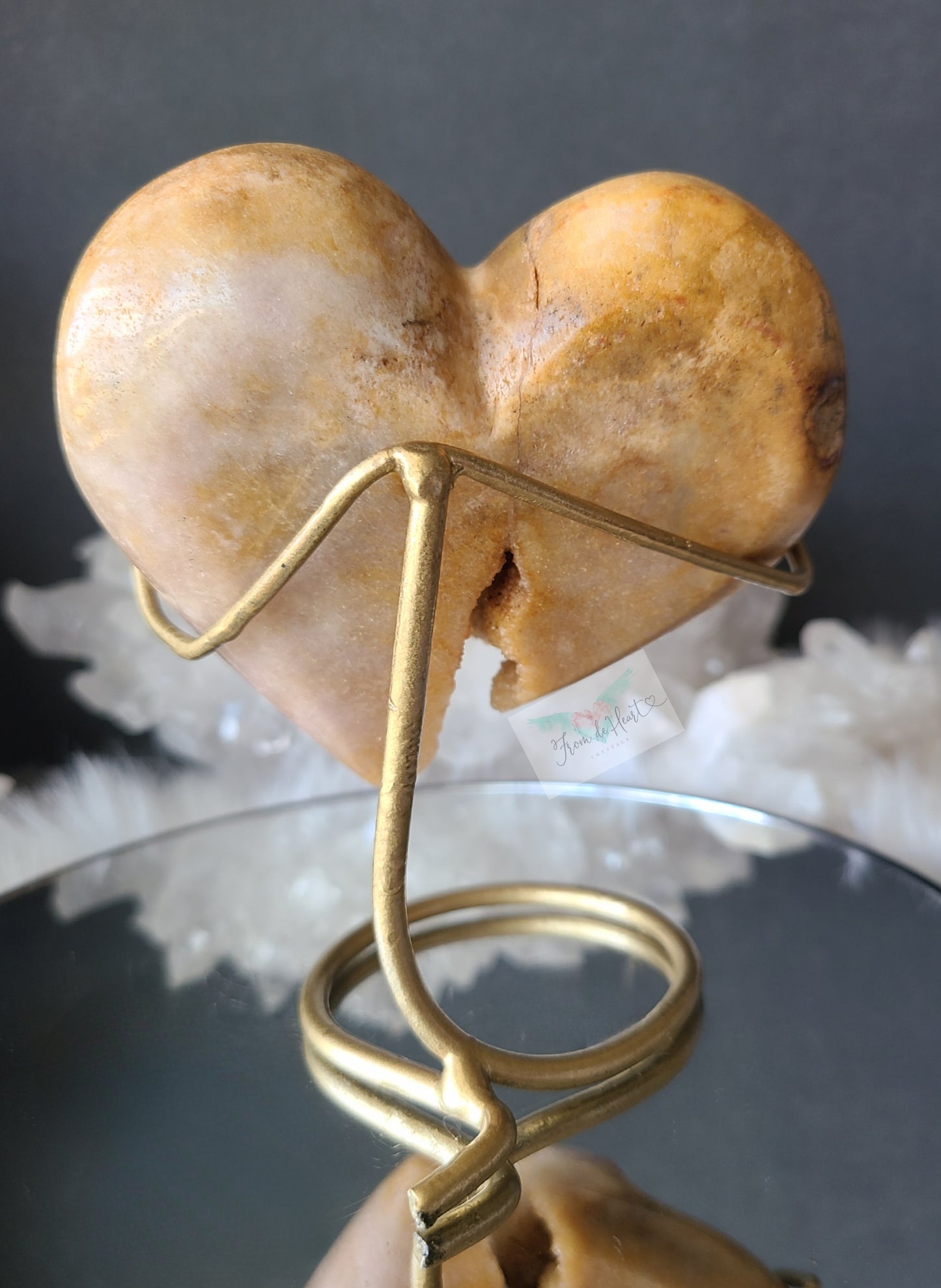 Golden Pink Amethyst Heart on Stand