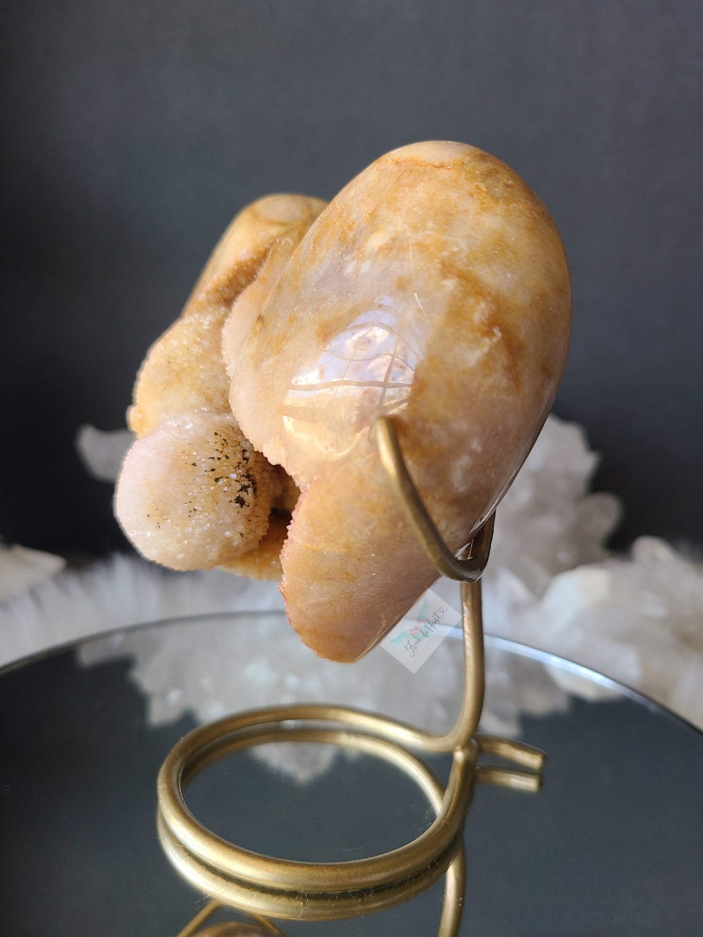 Golden Pink Amethyst Heart on Stand