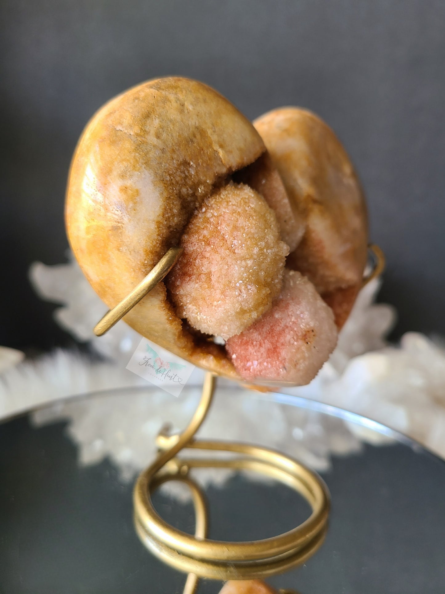 Golden Pink Amethyst Heart on Stand