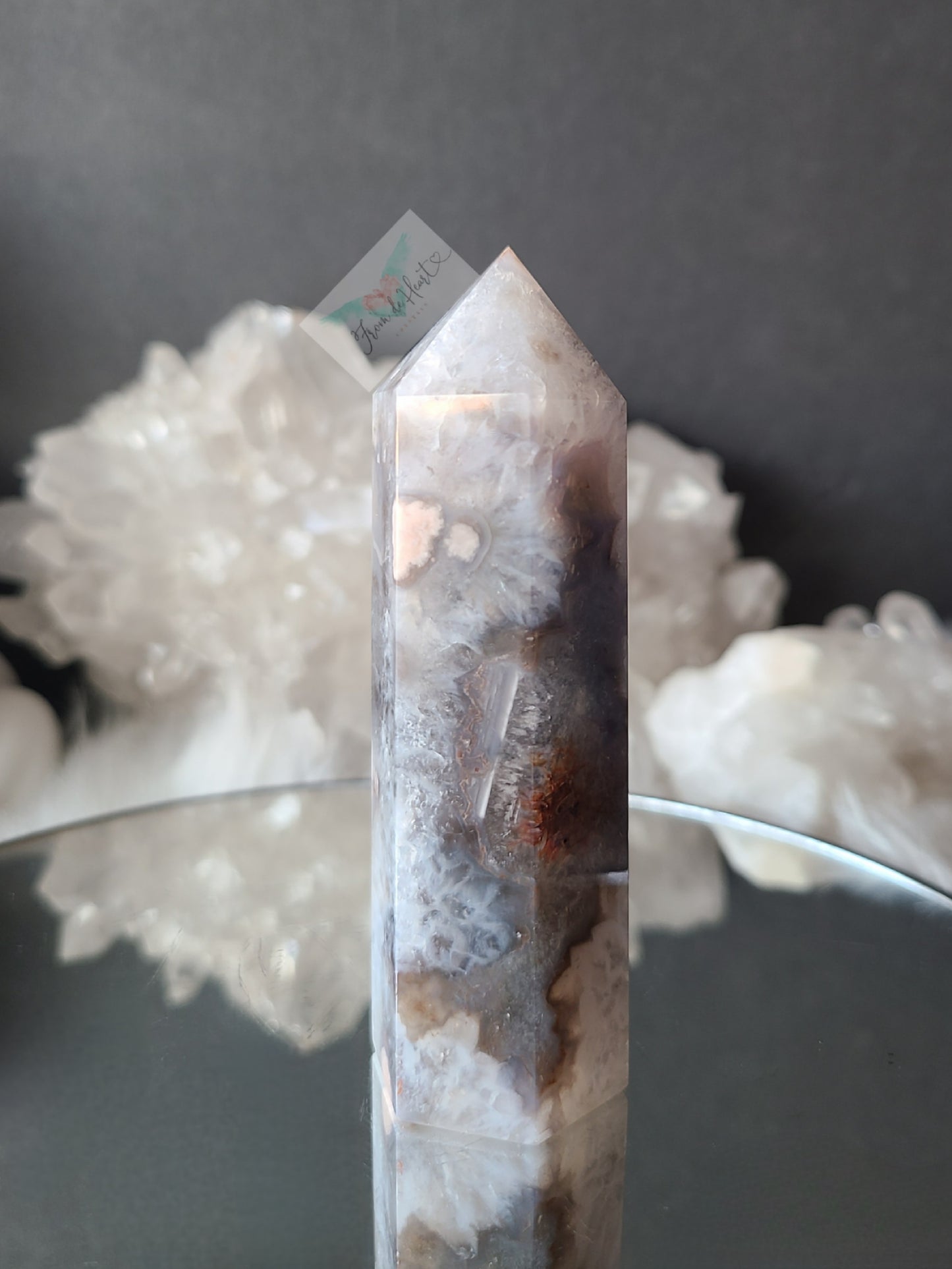Blue Gray Flower Agate Quartz Tower