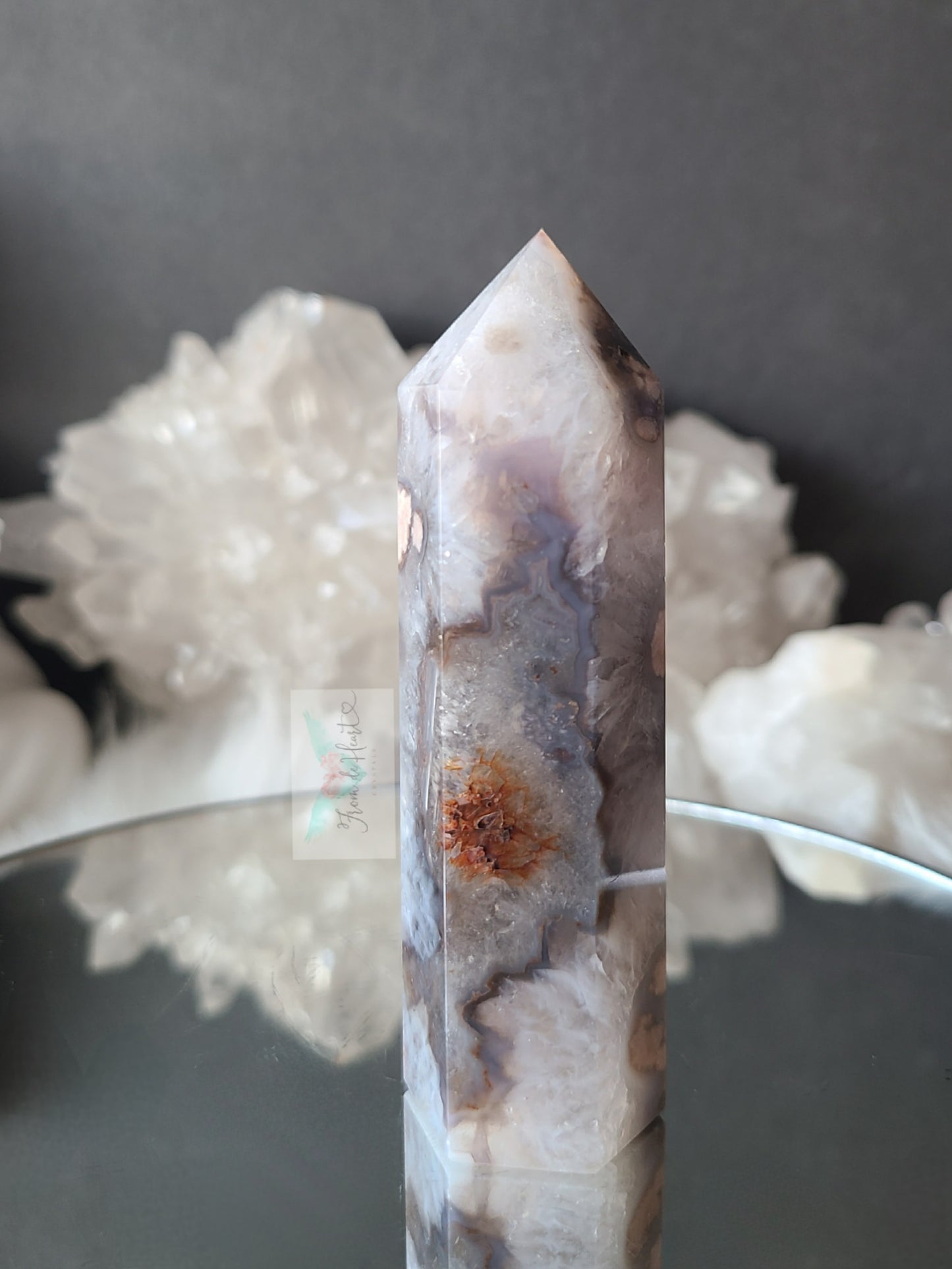 Blue Gray Flower Agate Quartz Tower