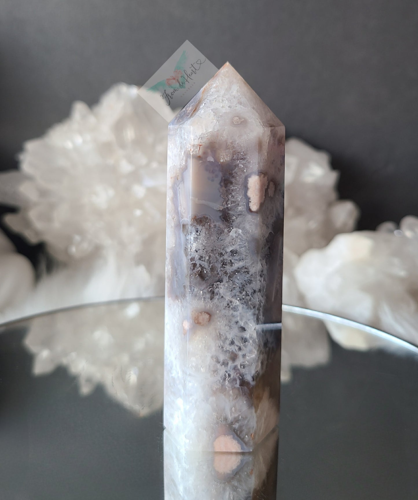 Blue Gray Flower Agate Quartz Tower