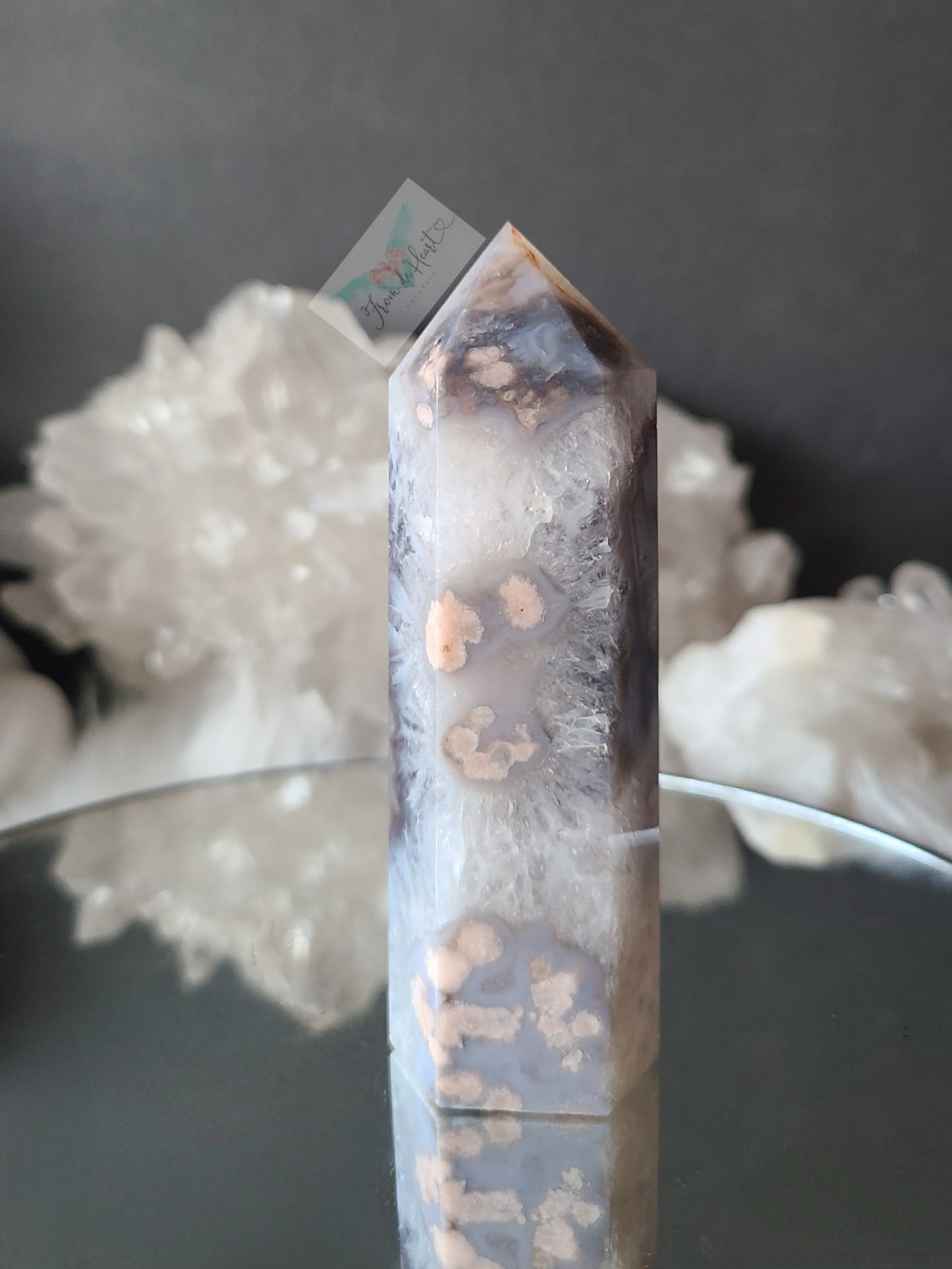 Blue Gray Flower Agate Quartz Tower