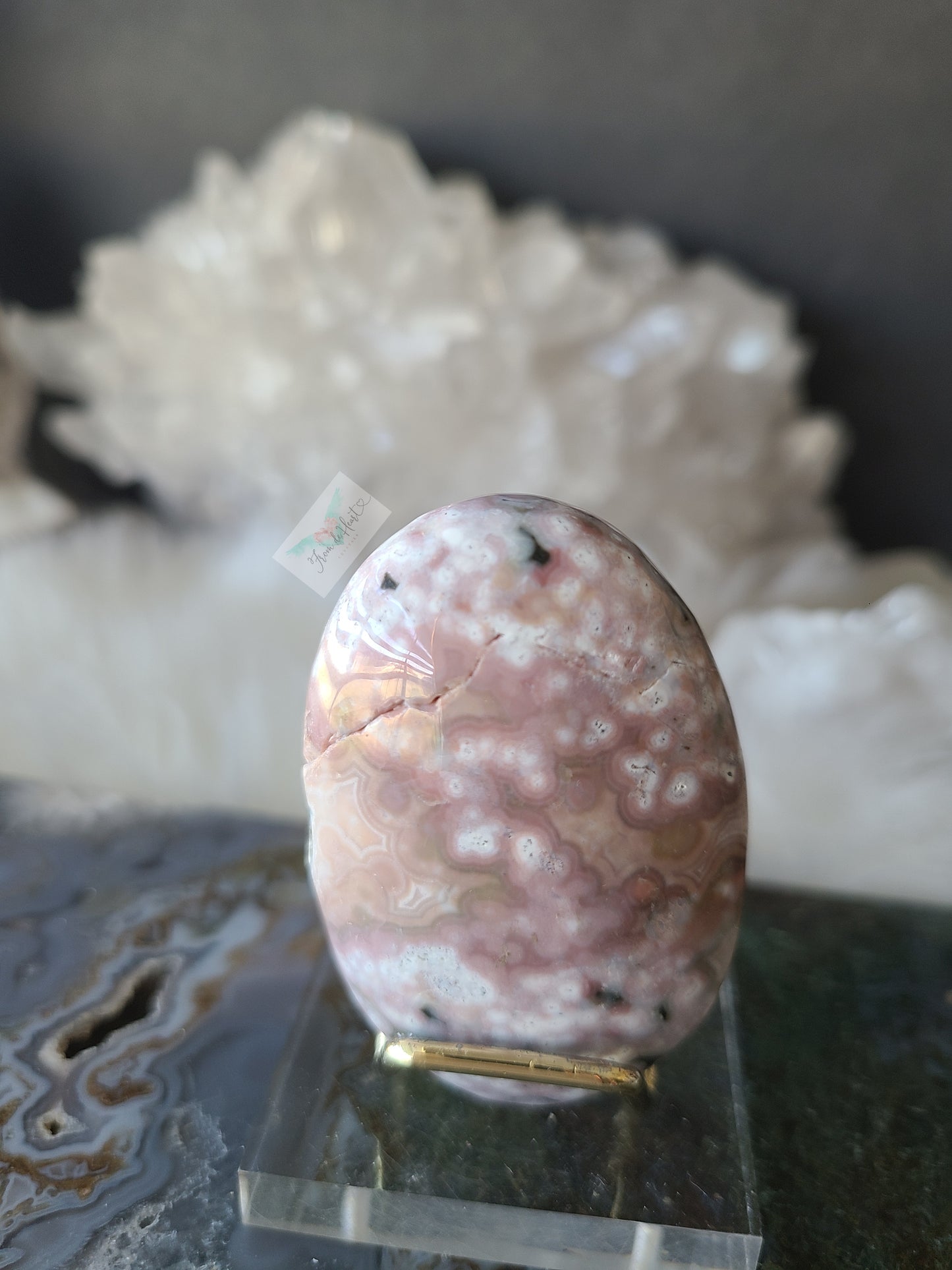 Pink Ocean Jasper Palm Stone