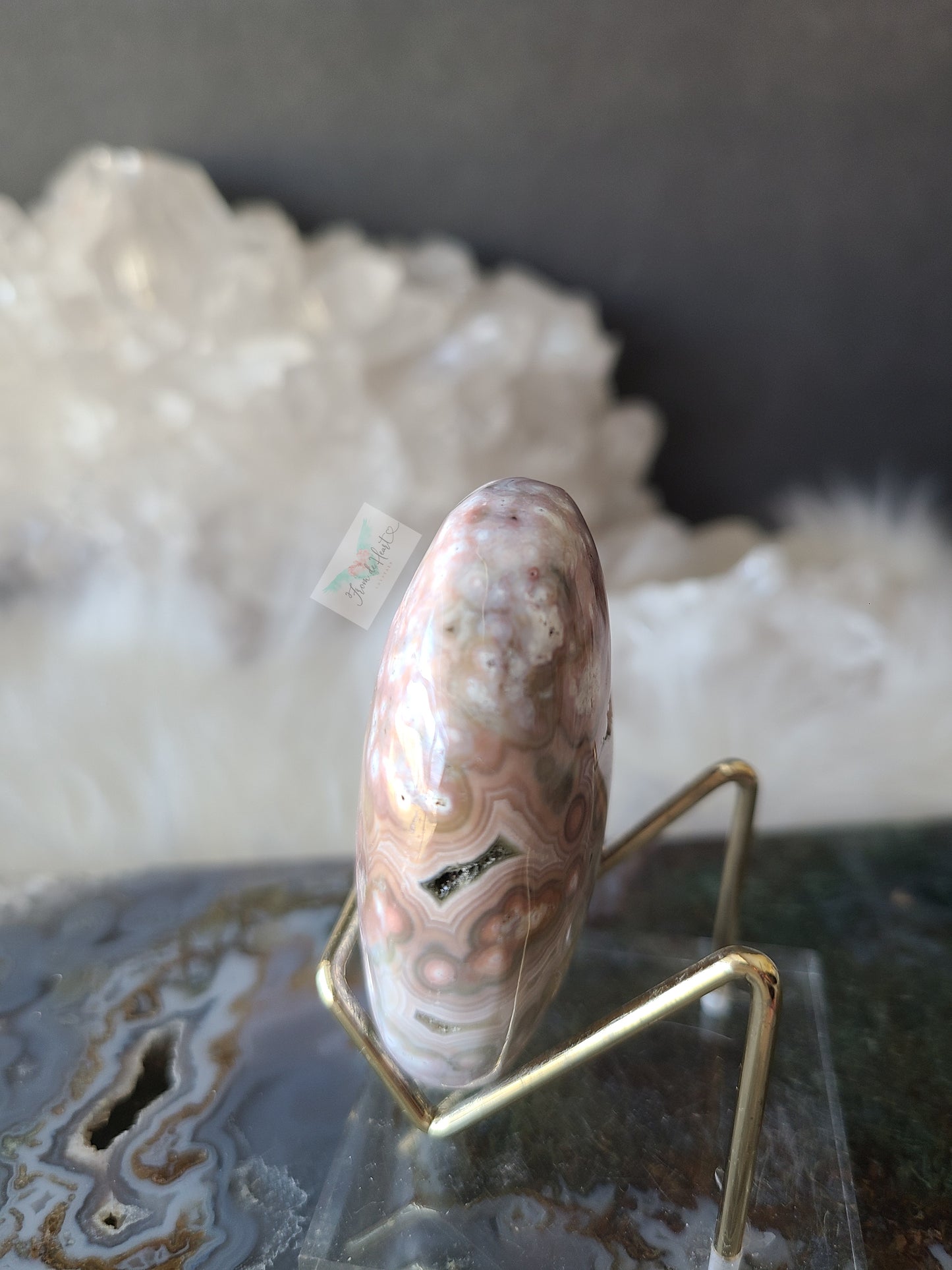 Pink Ocean Jasper Palm Stone
