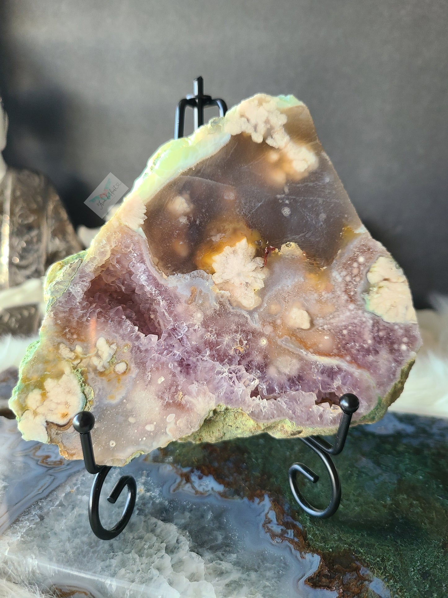 Amethyst Flower Agate Slab and Point (Pair)