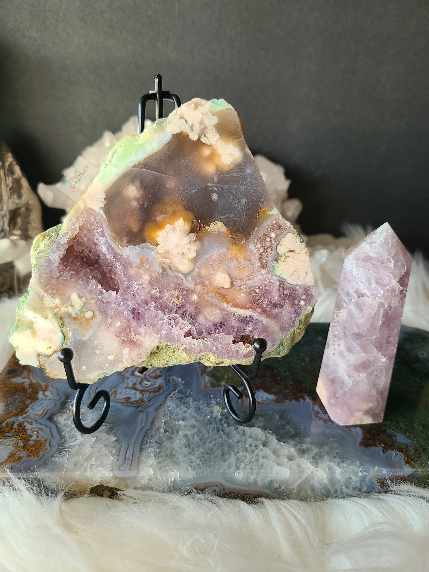 Amethyst Flower Agate Slab and Point (Pair)