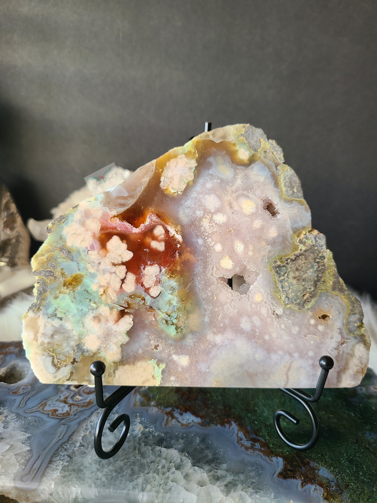 Flower Agate Slab on Stand