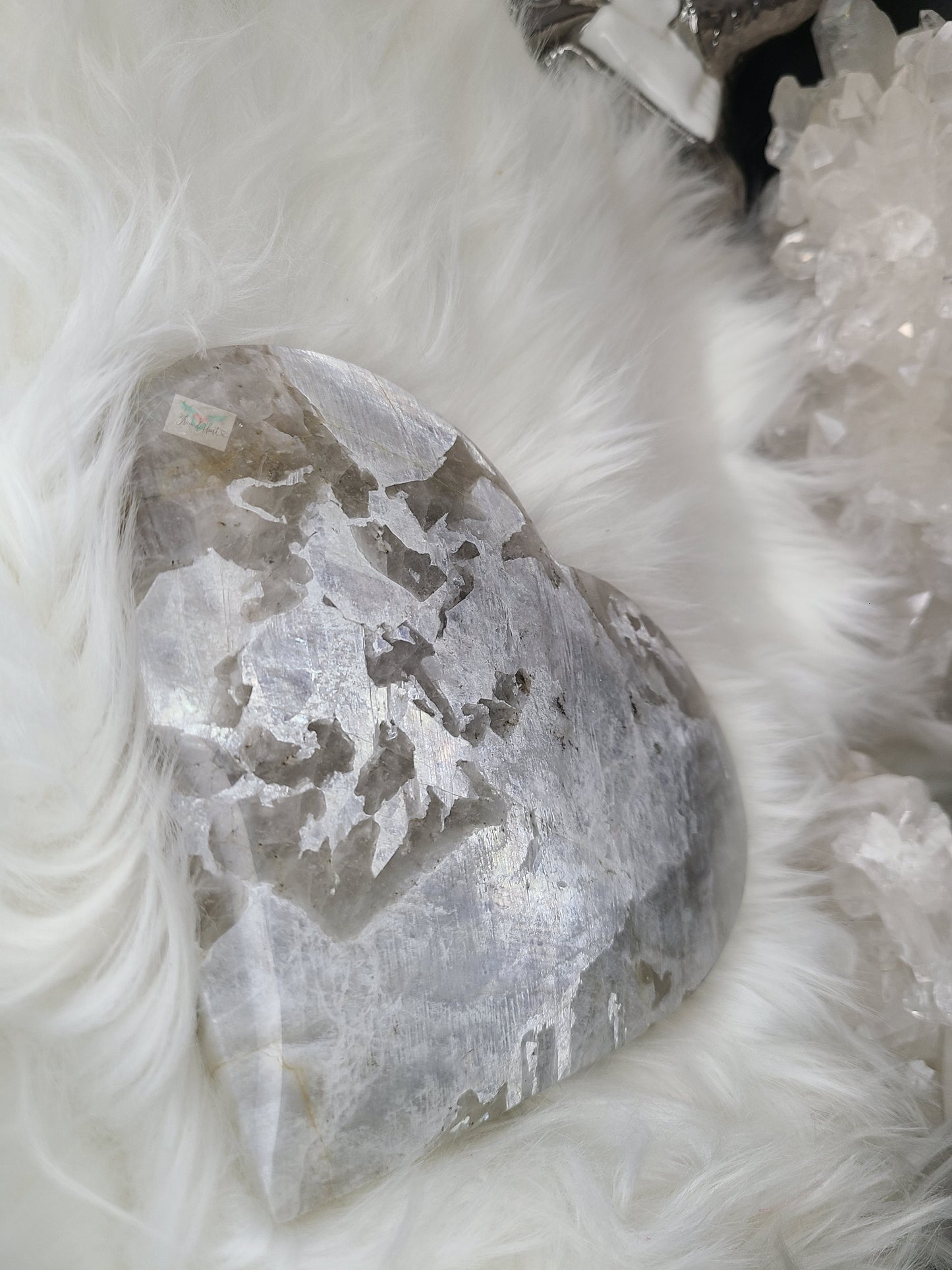 Silver Flash Moonstone Heart on Stand