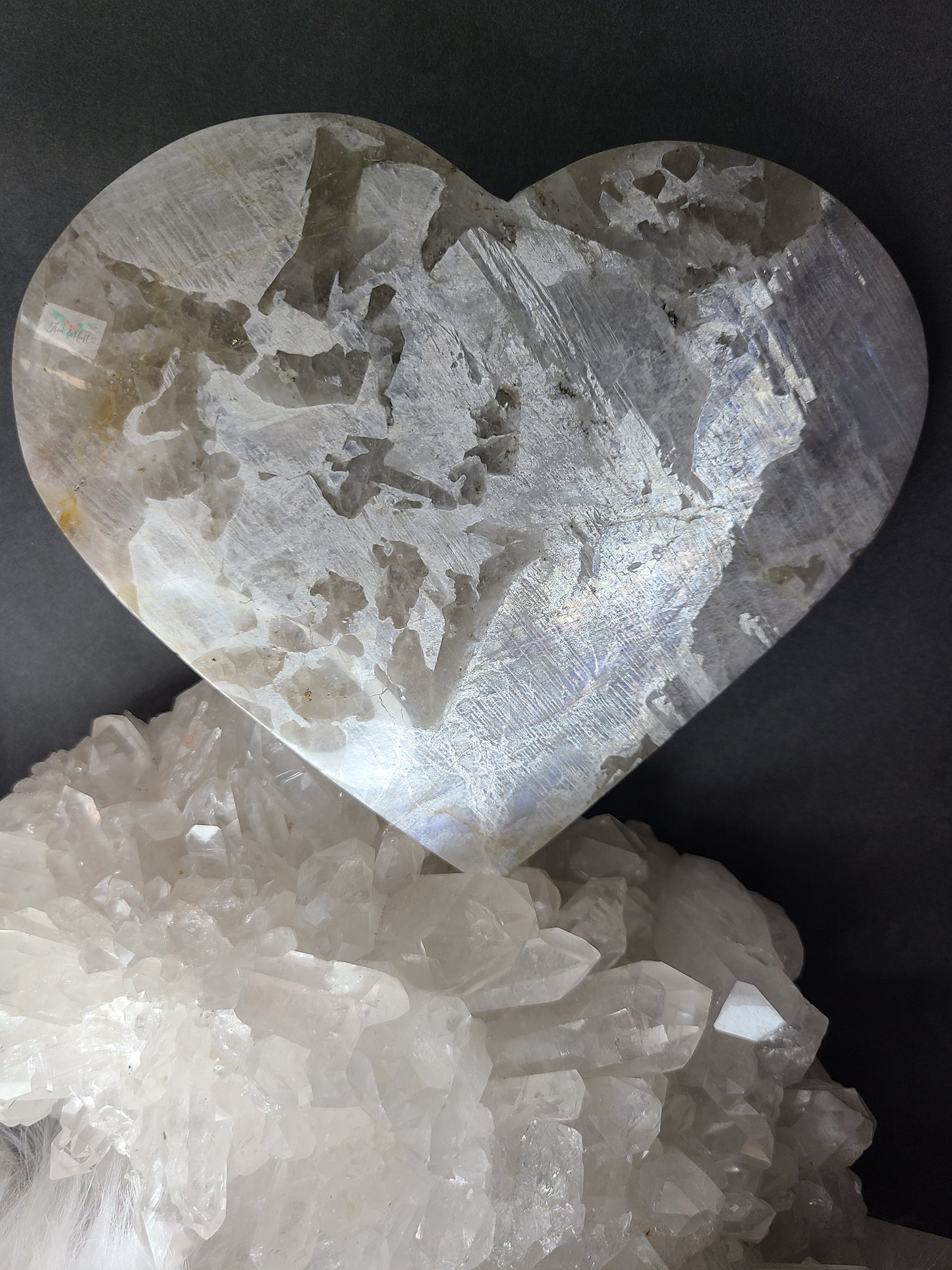 Silver Flash Moonstone Heart on Stand