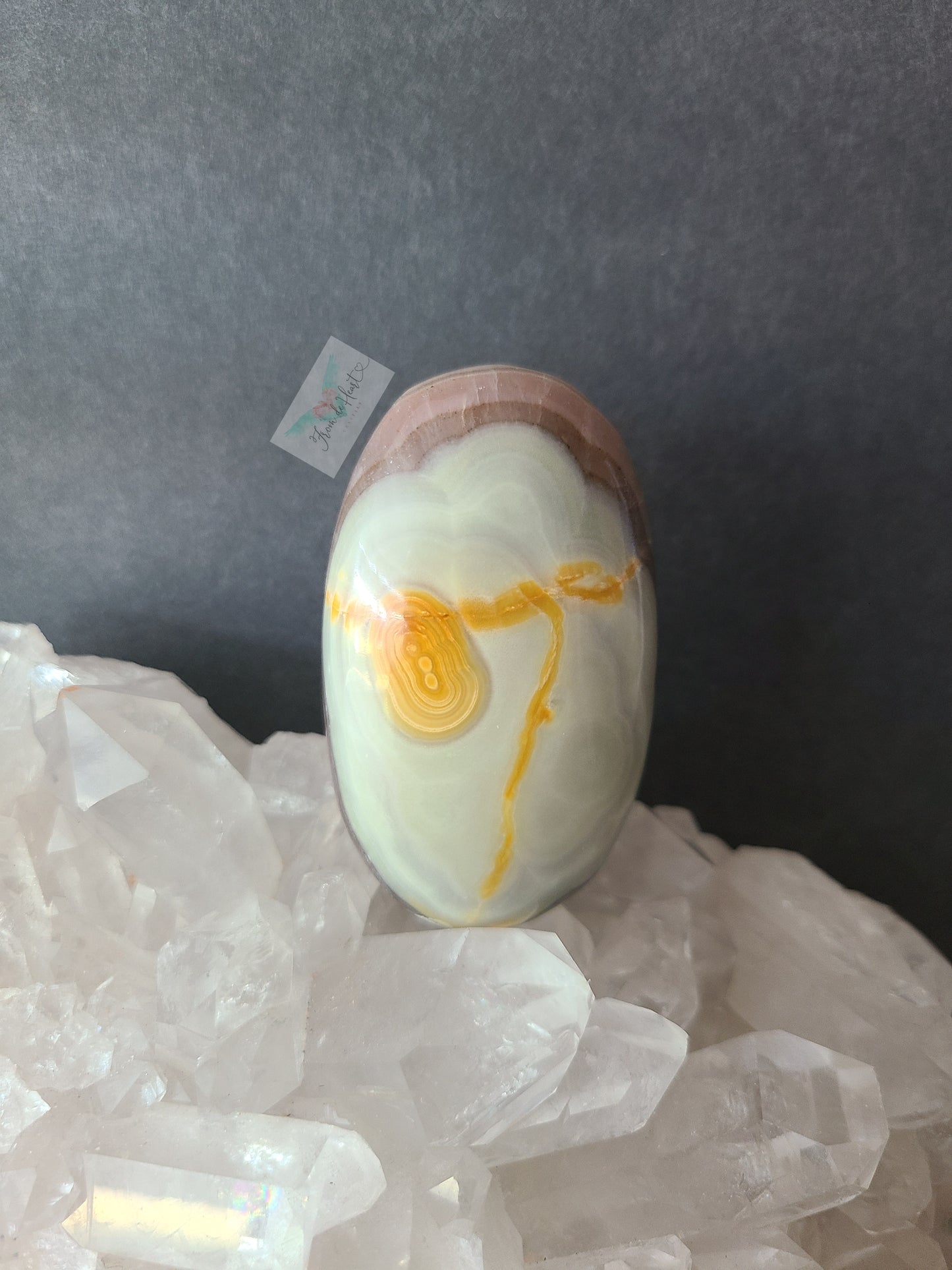 Strawberry Lime Calcite Palm Stone (B)