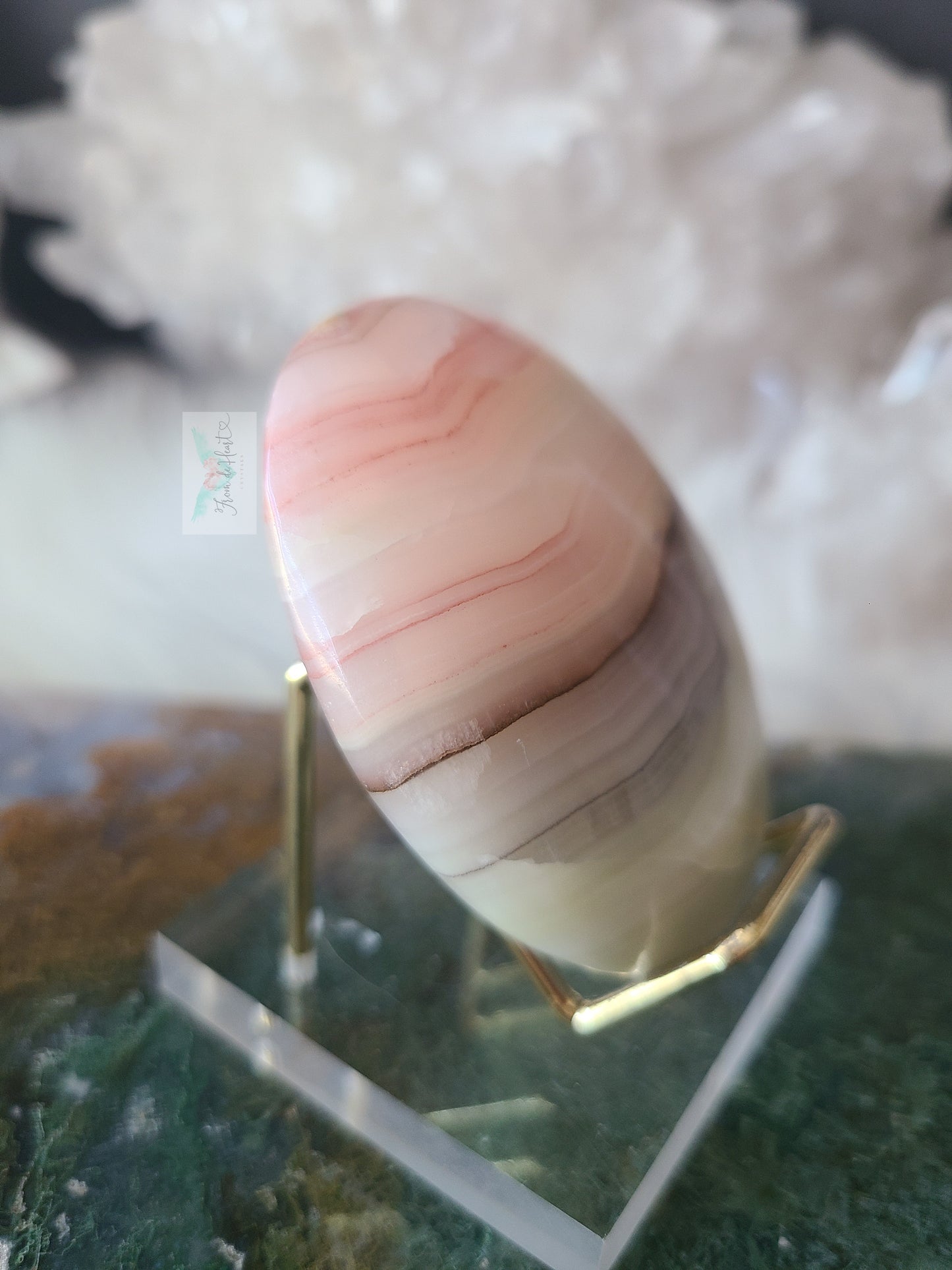 Strawberry Lime Calcite Palm Stone (A)