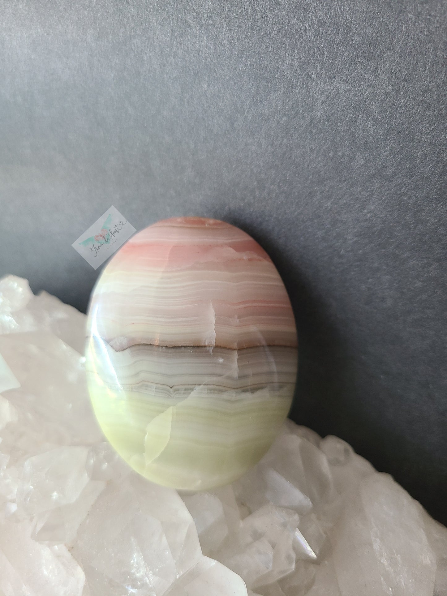 Strawberry Lime Calcite Palm Stone (A)