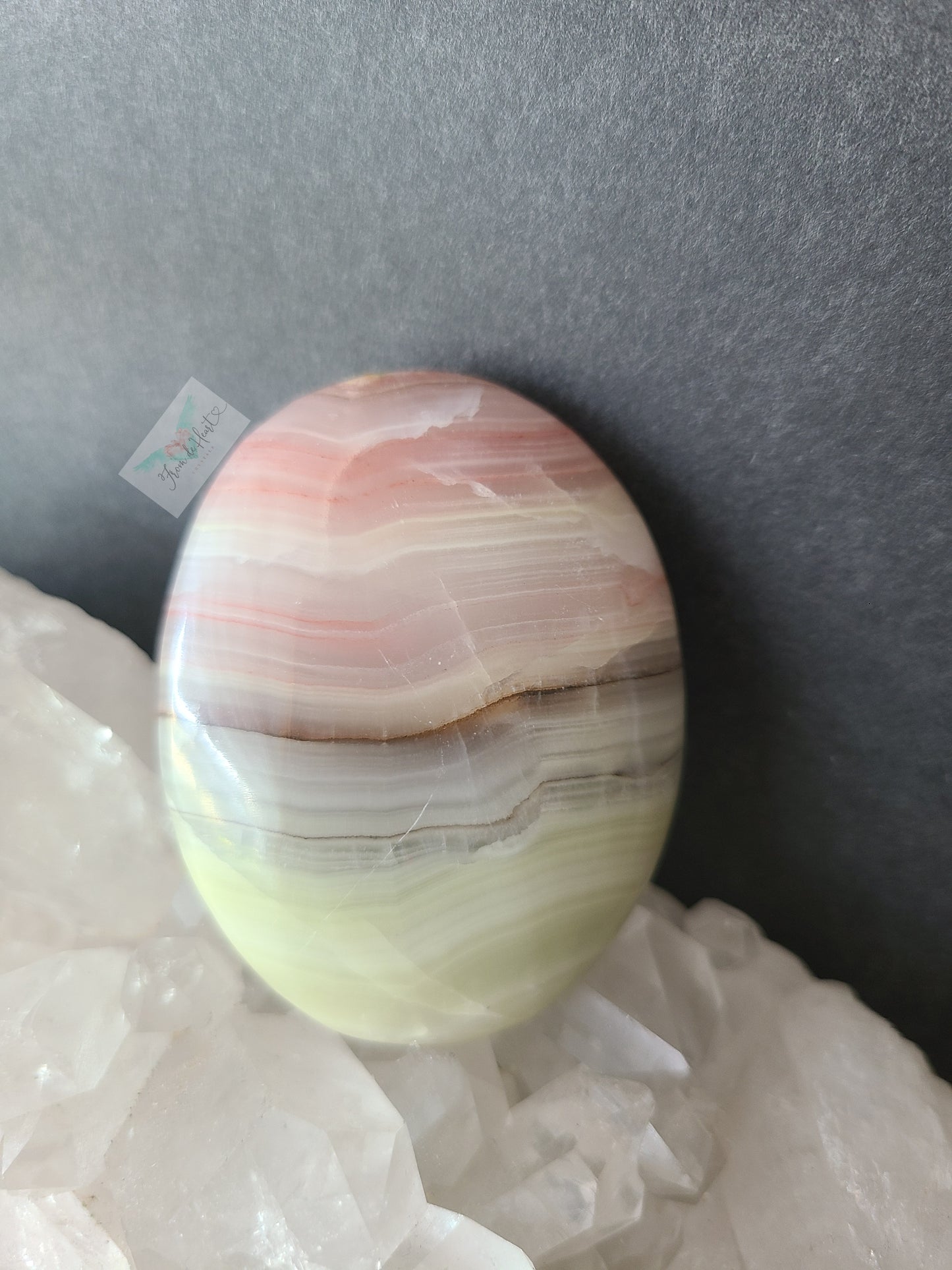 Strawberry Lime Calcite Palm Stone (A)