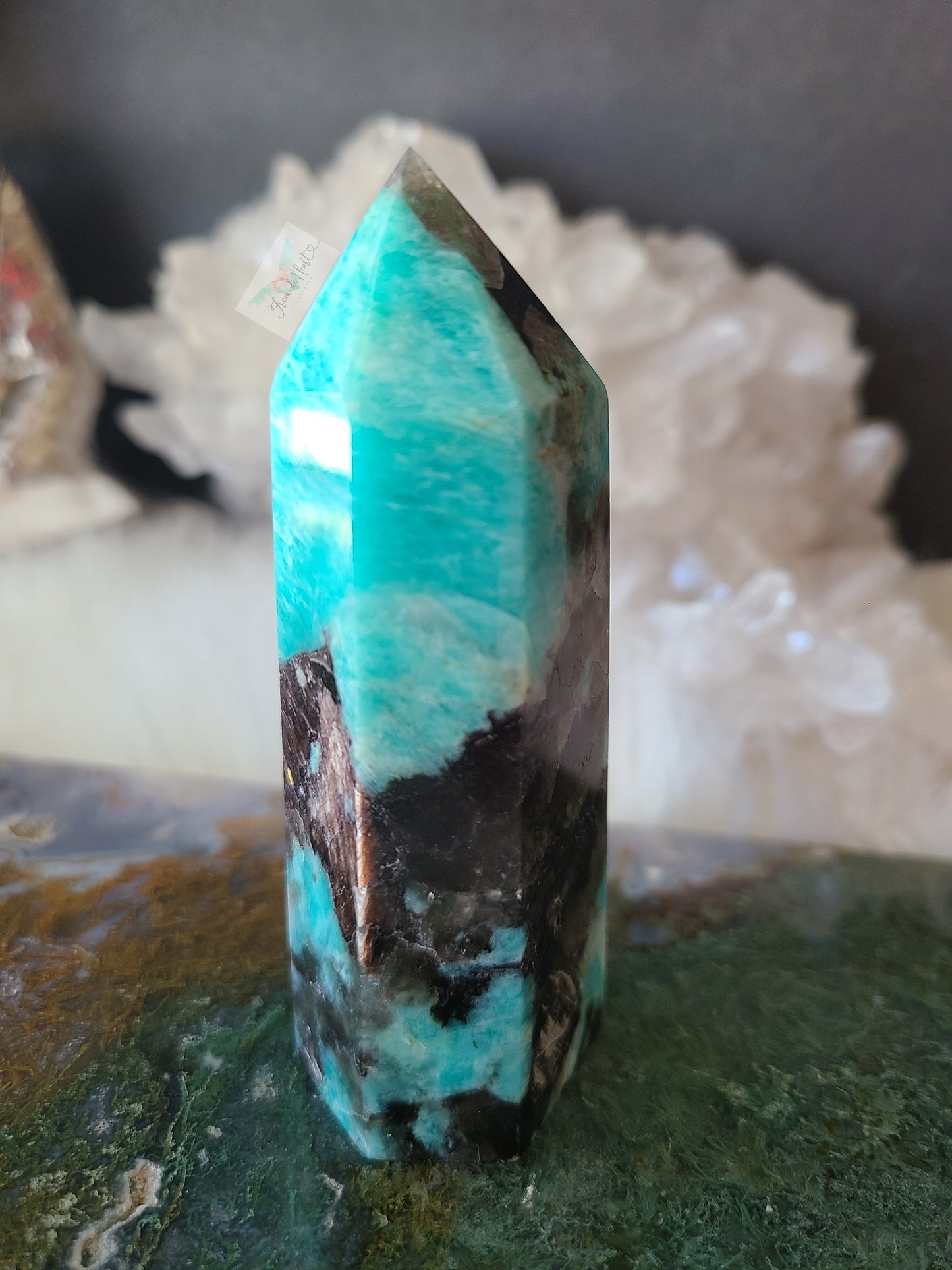 Amazonite Smoky Quartz Tower with Lepidolite