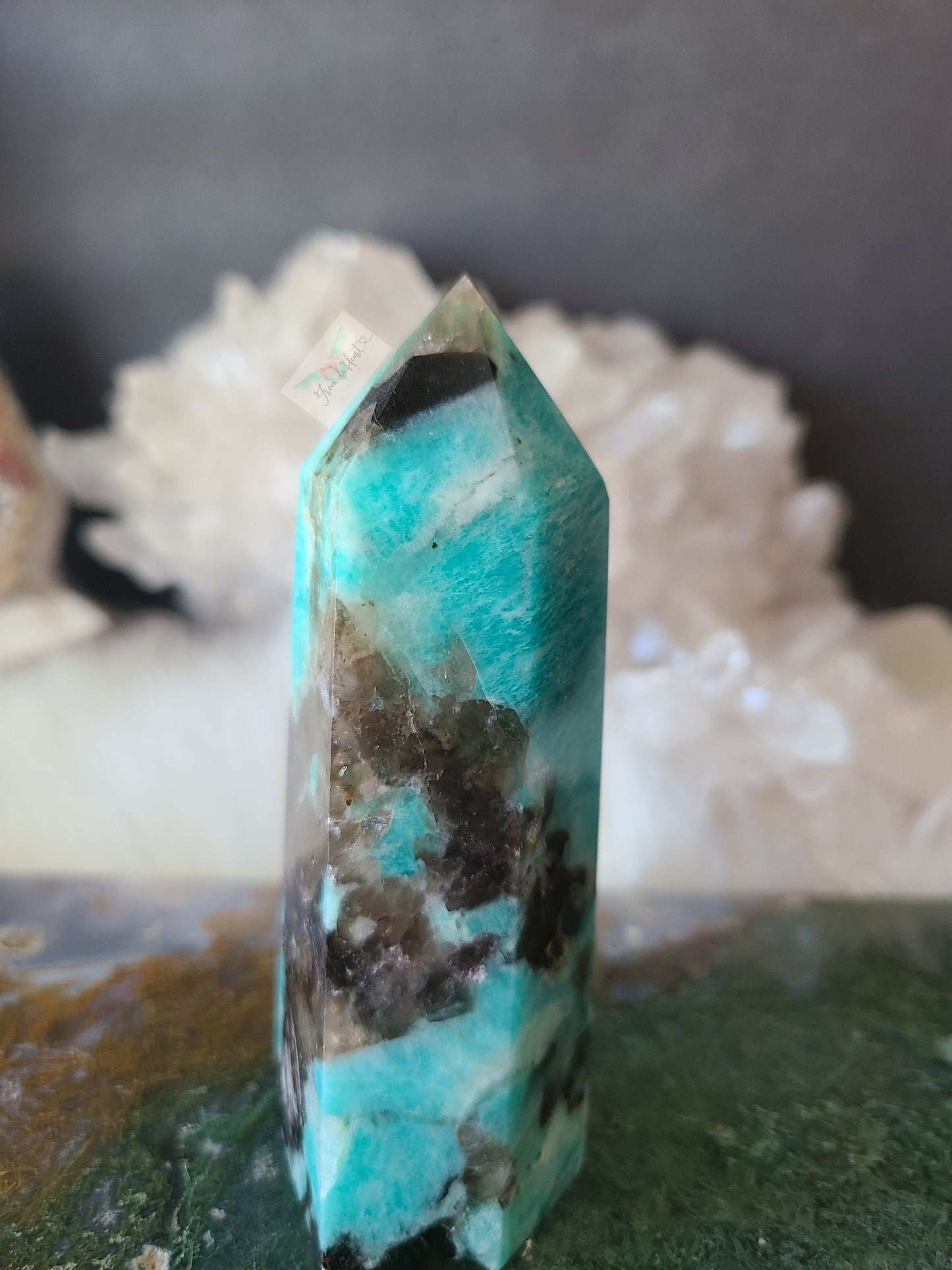 Amazonite Smoky Quartz Tower with Lepidolite
