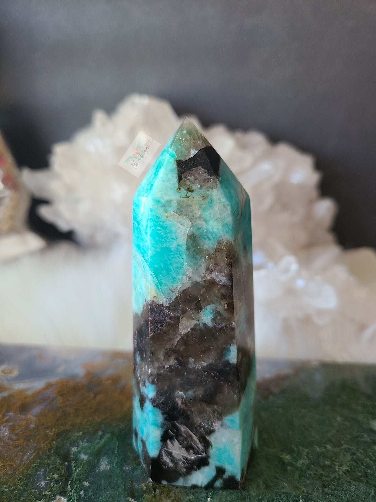Amazonite Smoky Quartz Tower with Lepidolite
