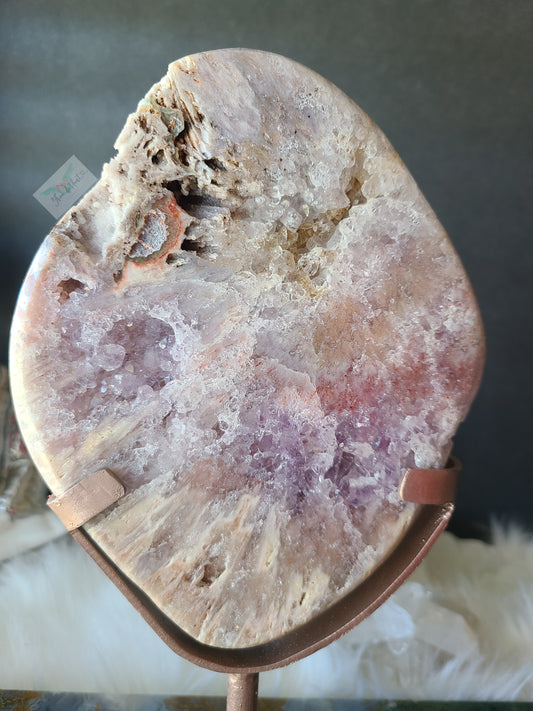 Druzy Pink Amethyst Slab on Stand