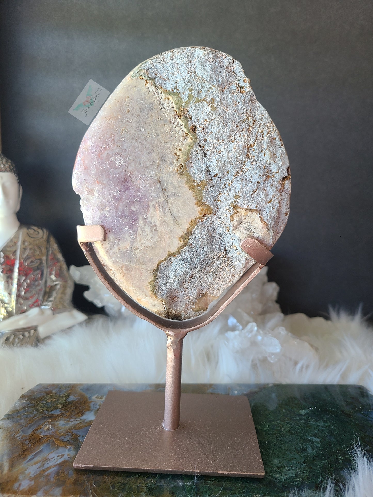 Druzy Pink Amethyst Slab on Stand