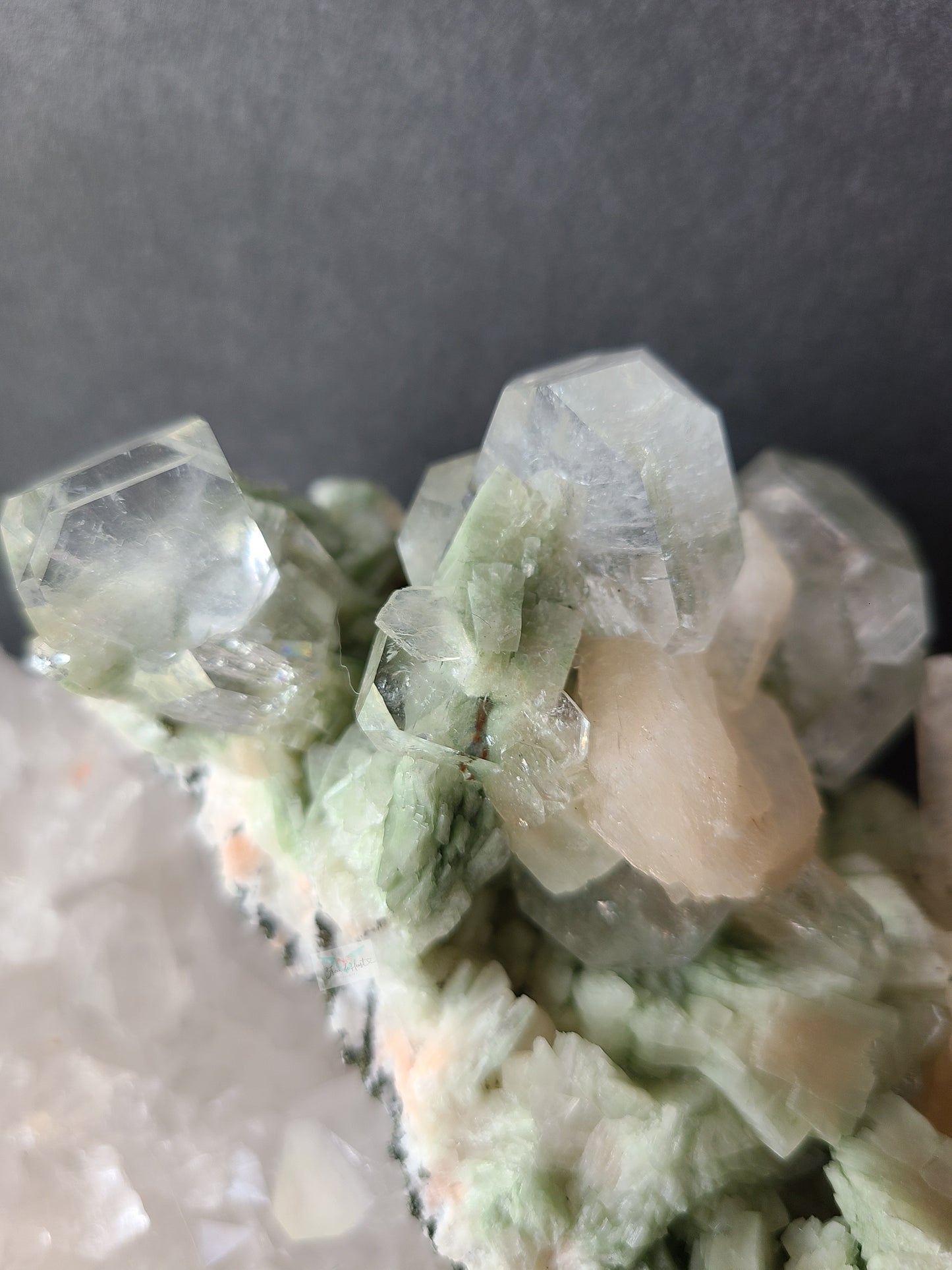Green Cubic Apophyllite with Peach Stilbite Clusters