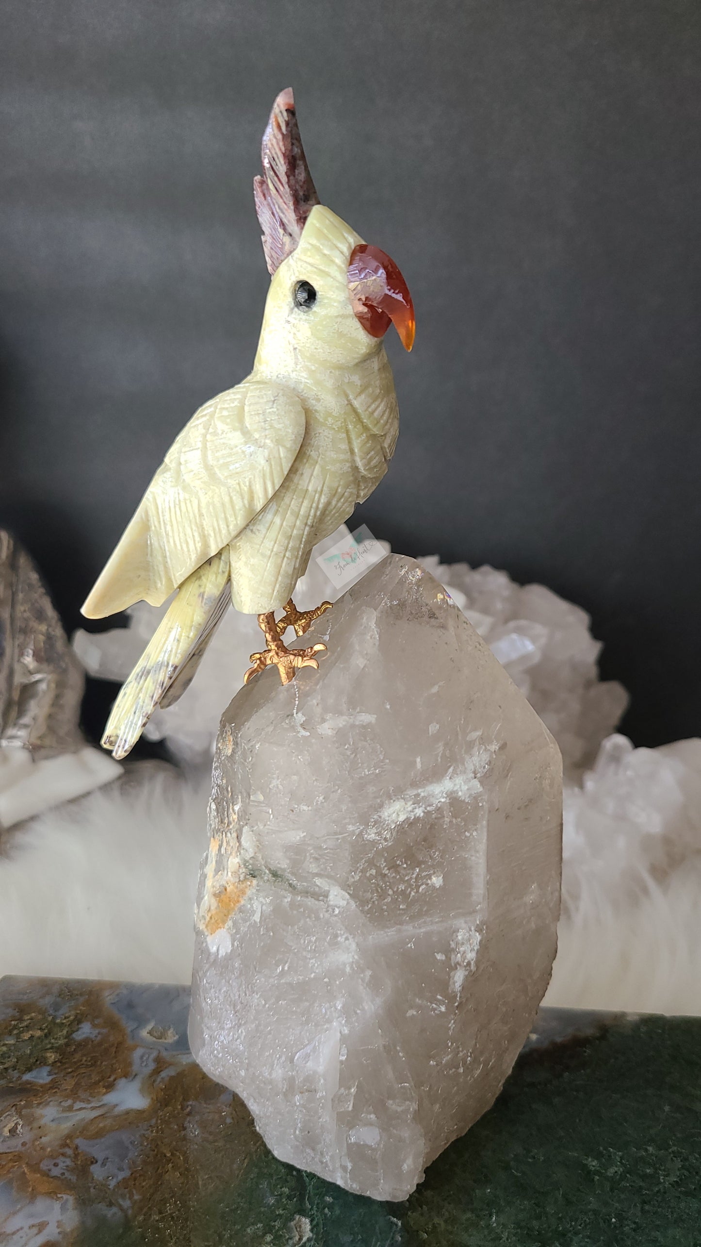 Cockatoo on Smoky Garden Quartz Base