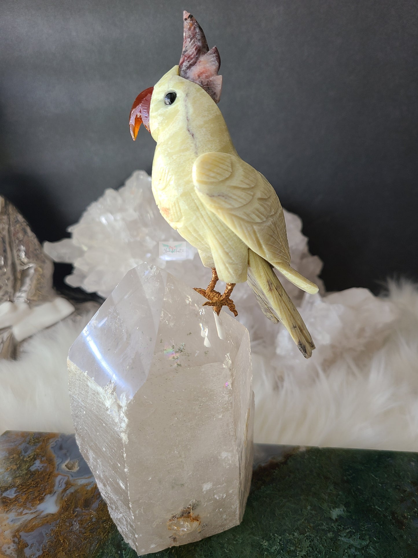 Cockatoo on Smoky Garden Quartz Base