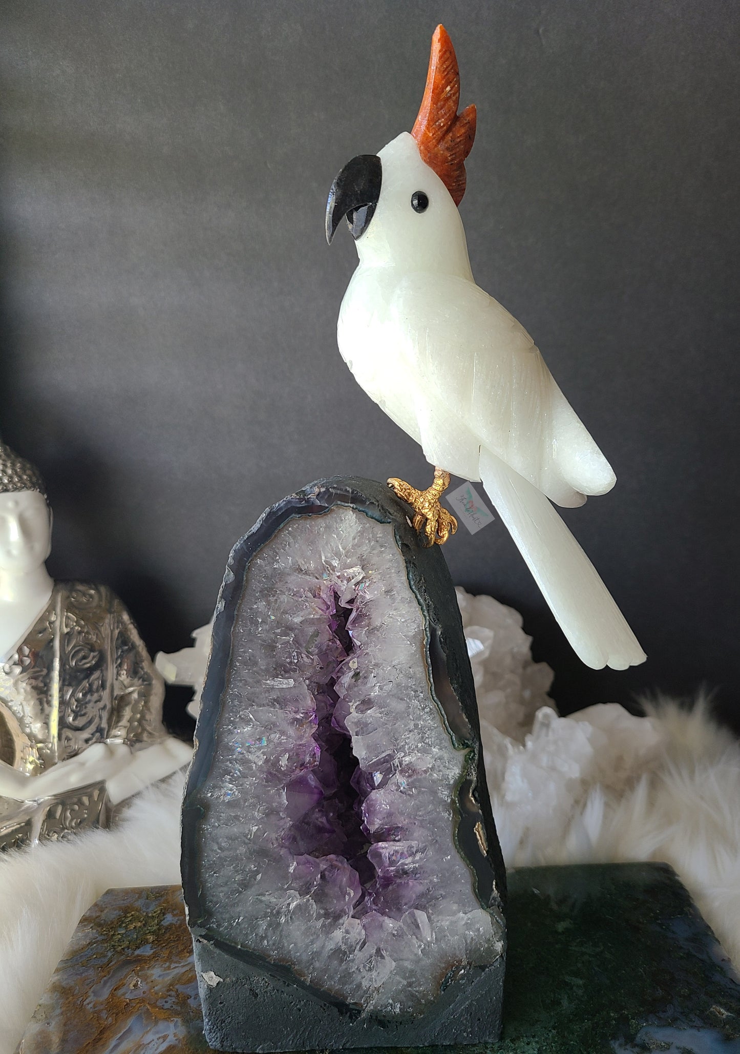 Quartz Cockatoo on Phantom Amethyst Cathedral