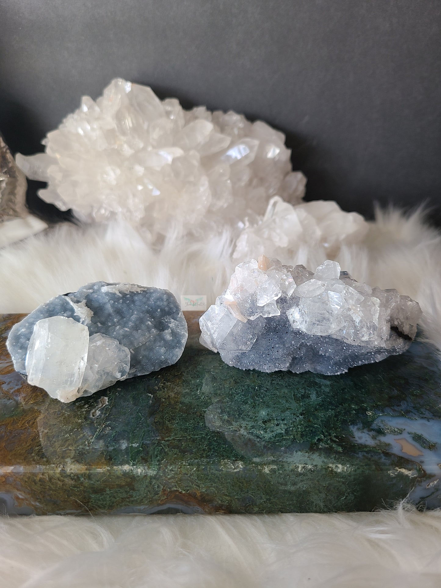 Apophyllite with Shimmery Blue Chalcedony