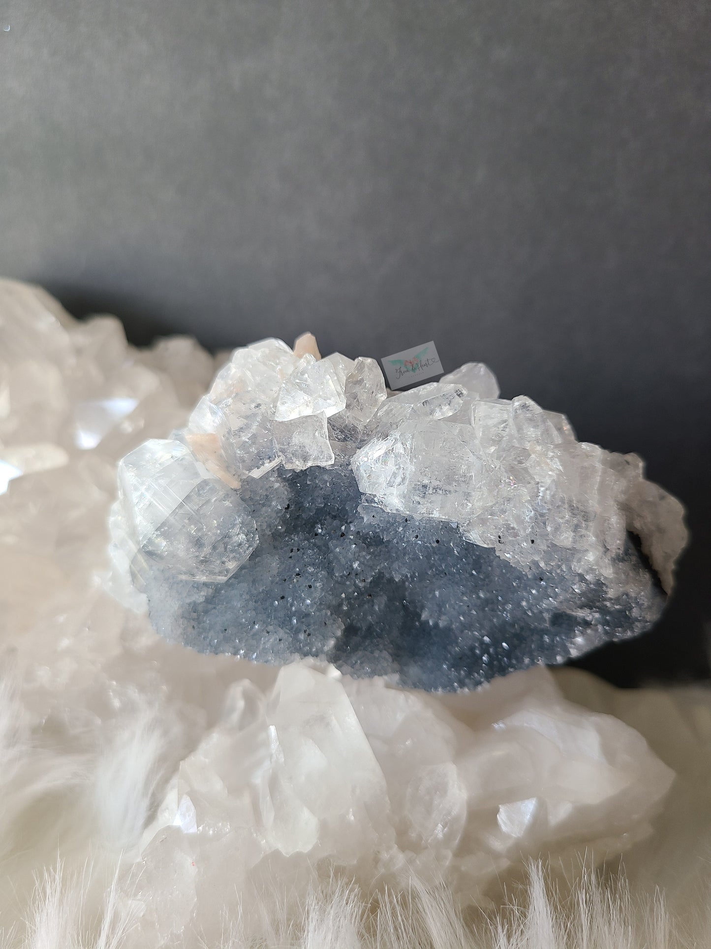 Apophyllite with Shimmery Blue Chalcedony