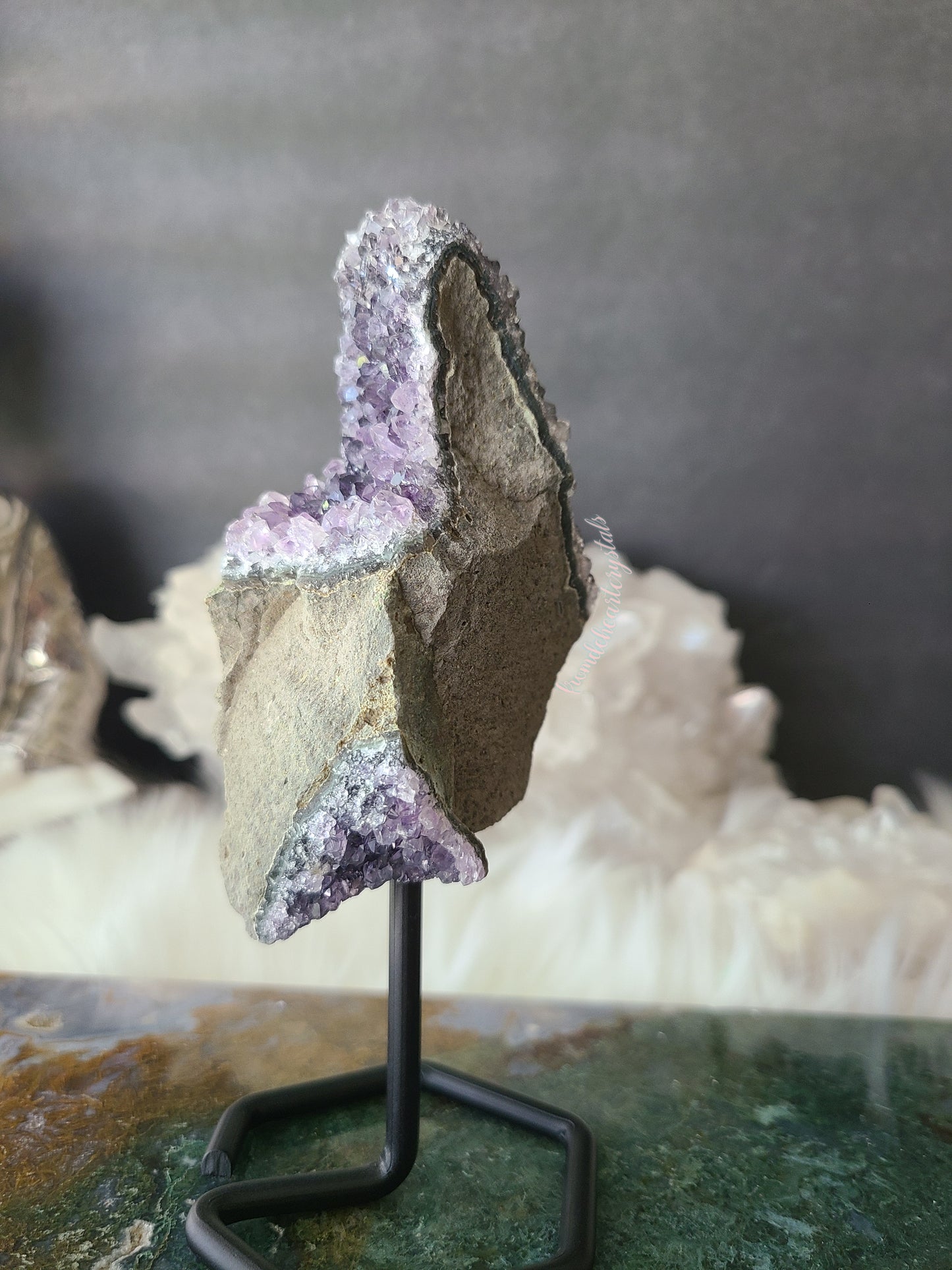 Black and Purple Amethyst Cluster on Stand