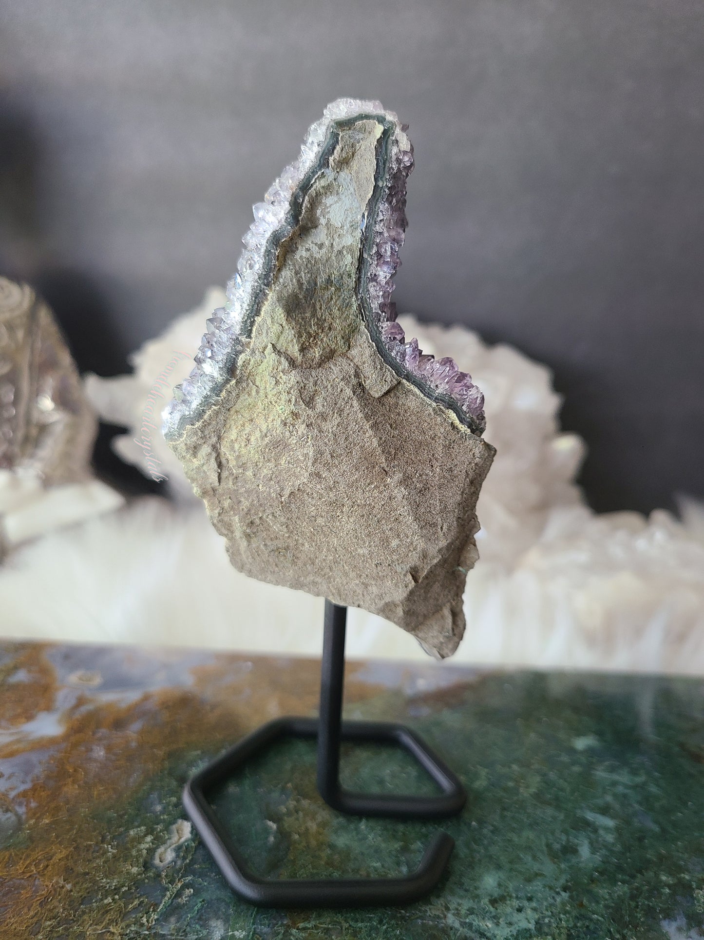 Black and Purple Amethyst Cluster on Stand
