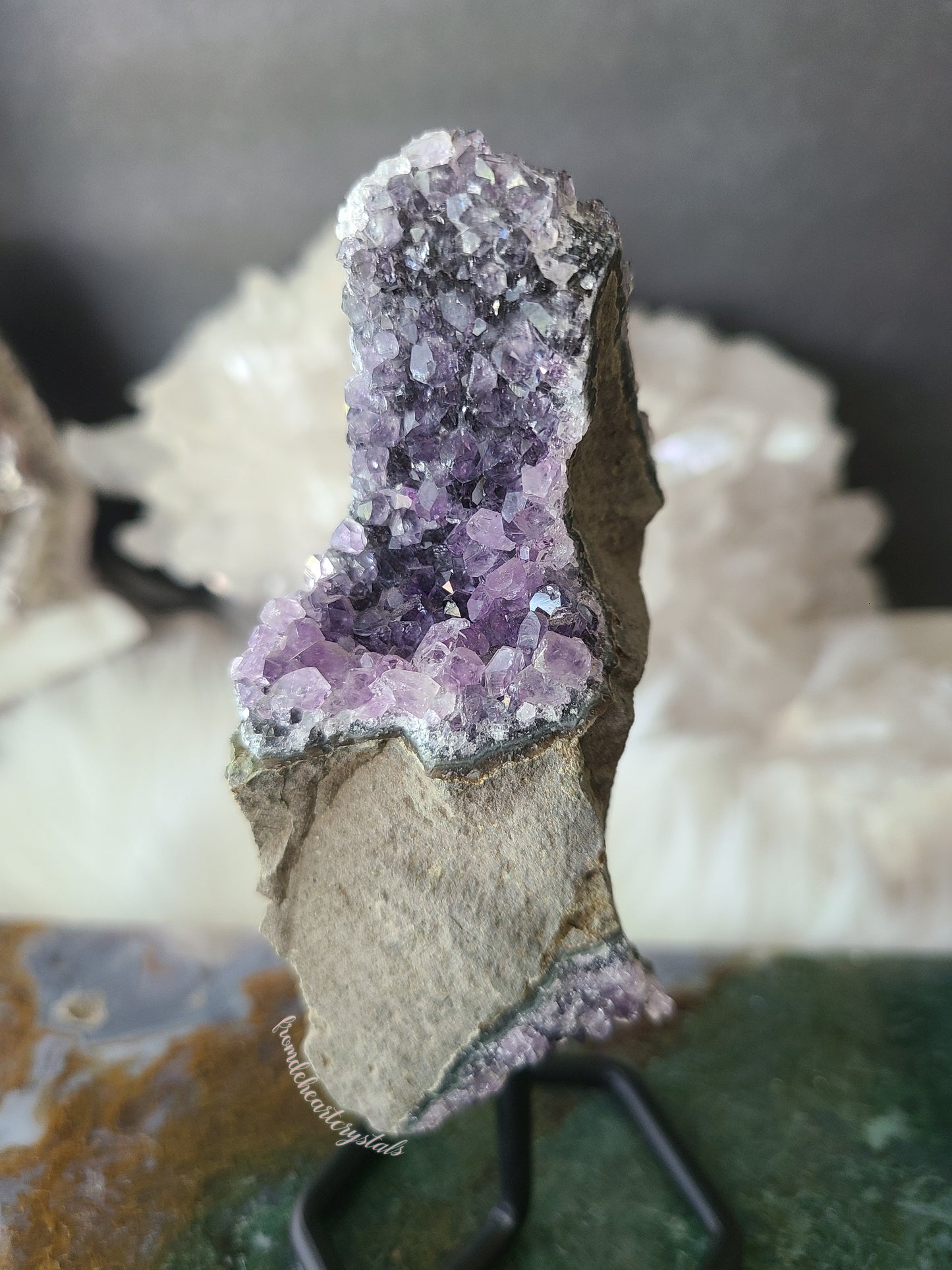 Black and Purple Amethyst Cluster on Stand