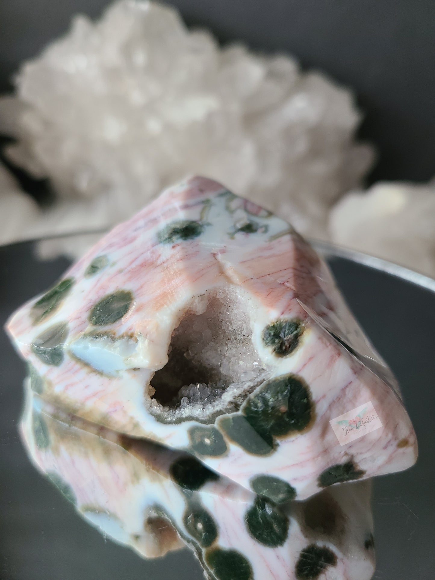 Pink 1st Vein Ocean Jasper Free form with Druzy