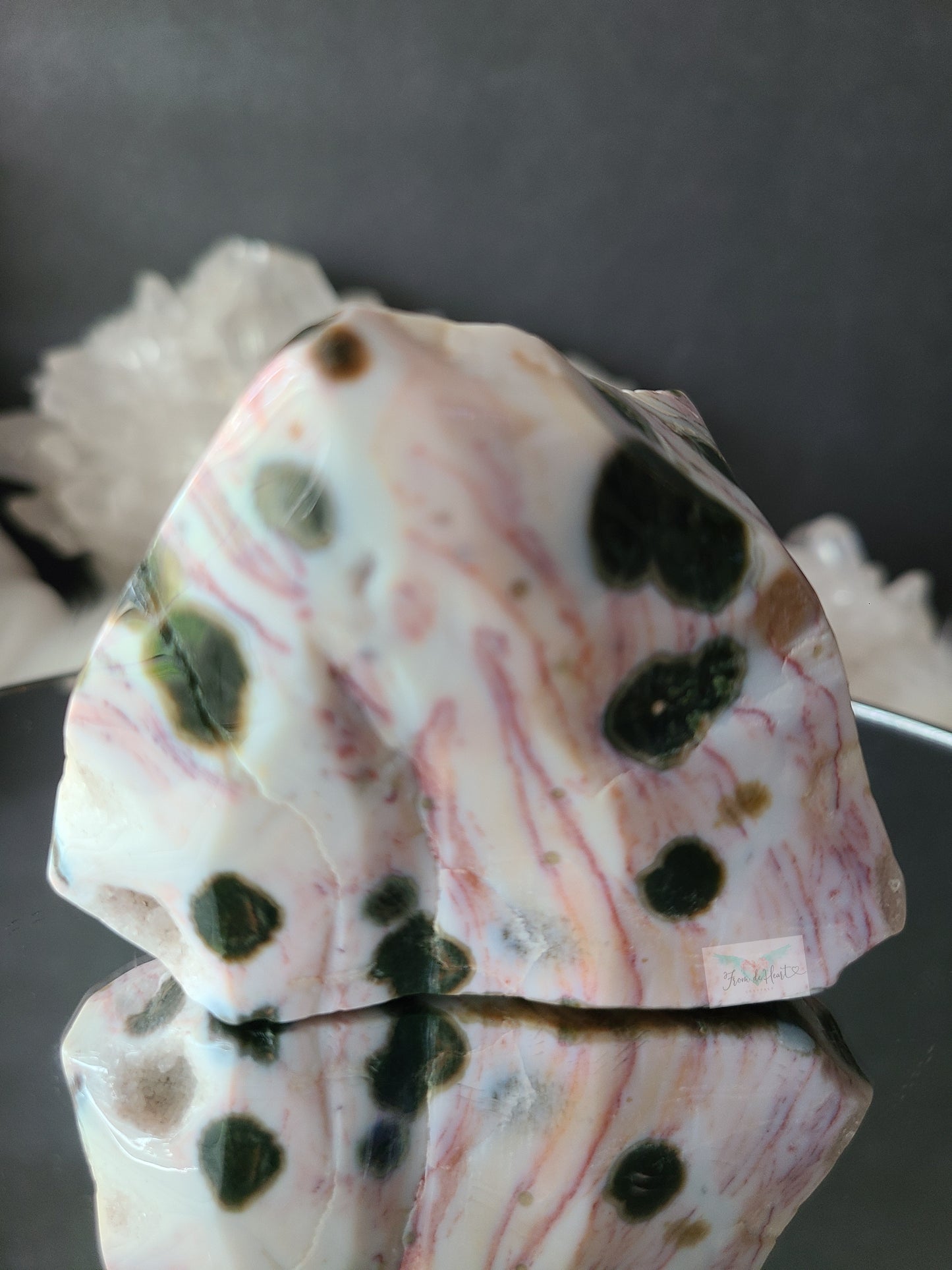 Pink 1st Vein Ocean Jasper Free form with Druzy