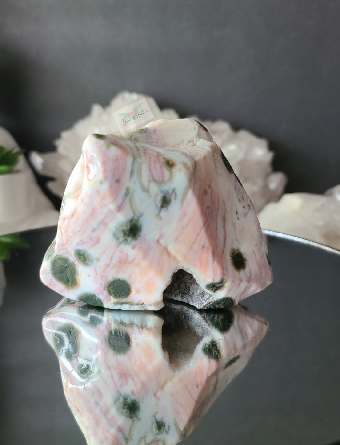 Pink 1st Vein Ocean Jasper Free form with Druzy
