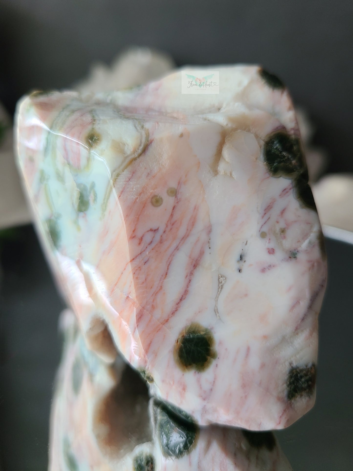 Pink 1st Vein Ocean Jasper Free form with Druzy