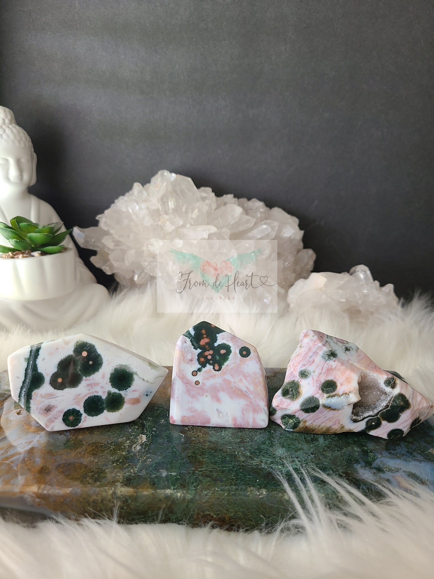 Pink 1st Vein Ocean Jasper Free form with Druzy