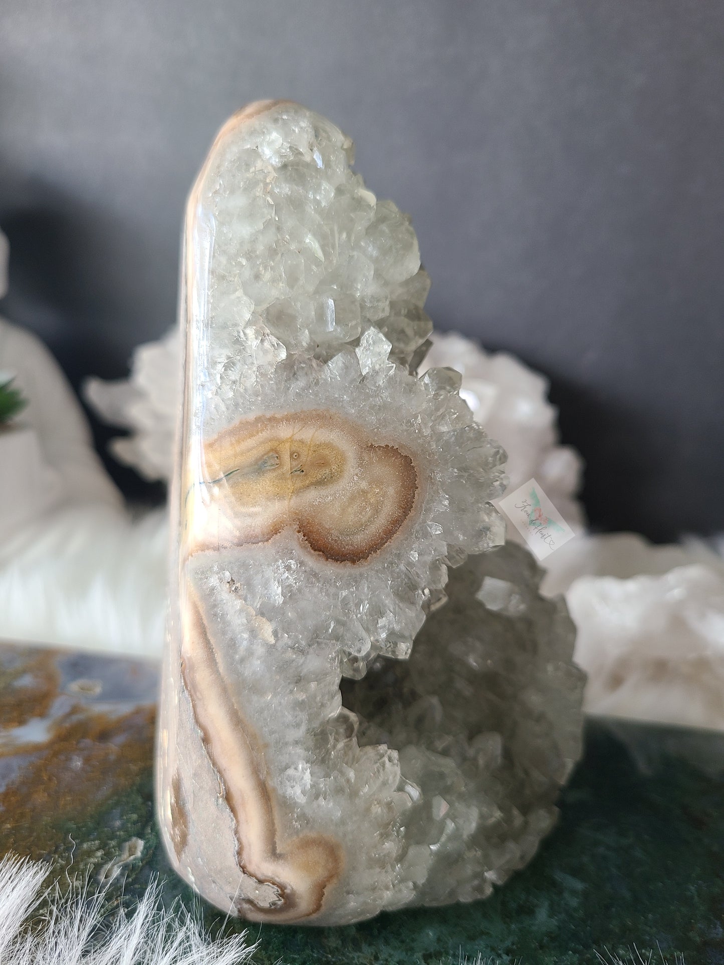 Prasiolite Green Amethyst with Stalactite Cutbase