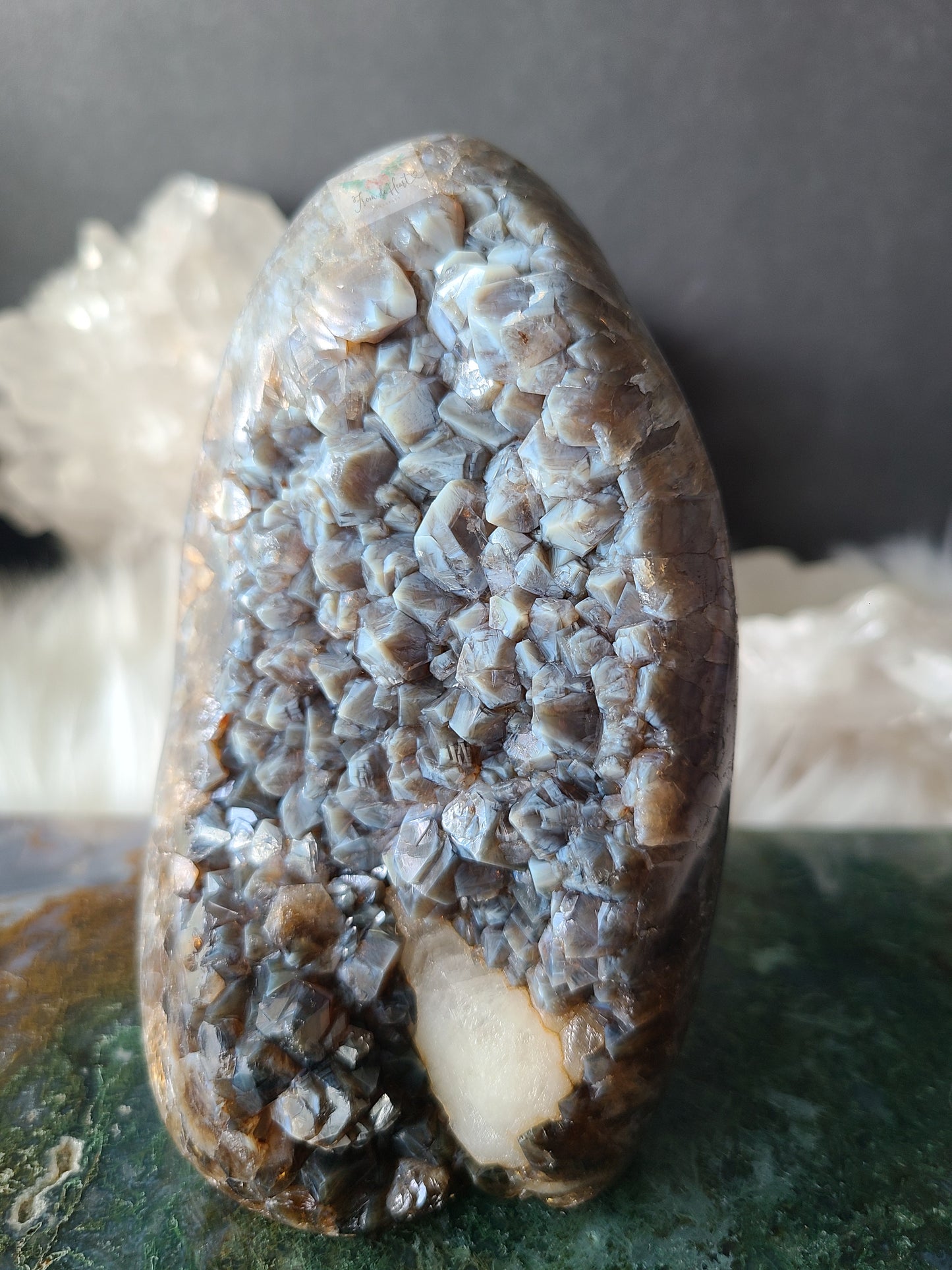 Citrine Amethyst with Blue Chalcedony and Calcite Cut base