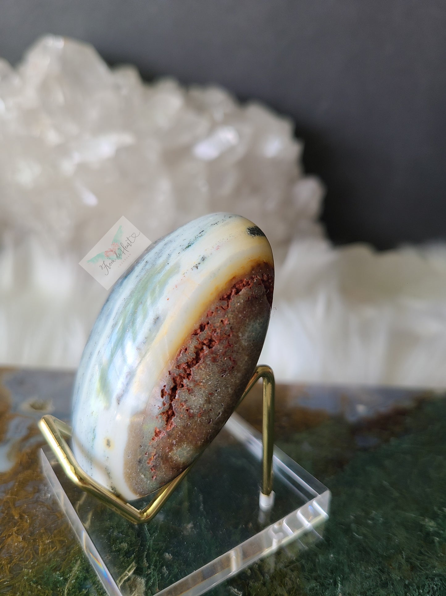 Ocean Jasper with Pyrite and Quartz Palmstone