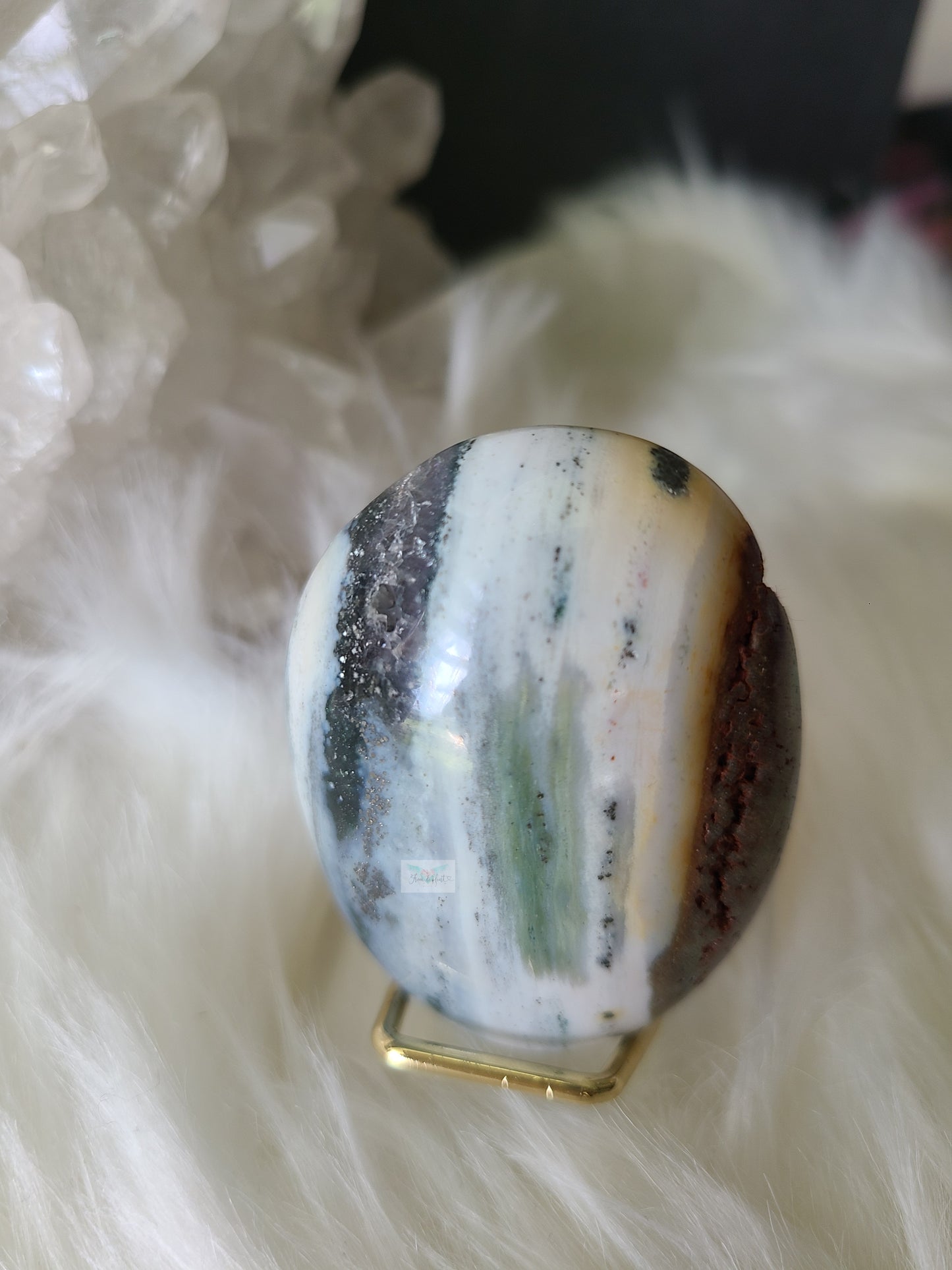 Ocean Jasper with Pyrite and Quartz Palmstone