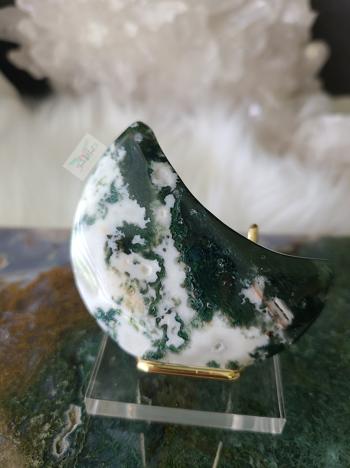 Moss Agate Moon and Bracelet Set (Pair)