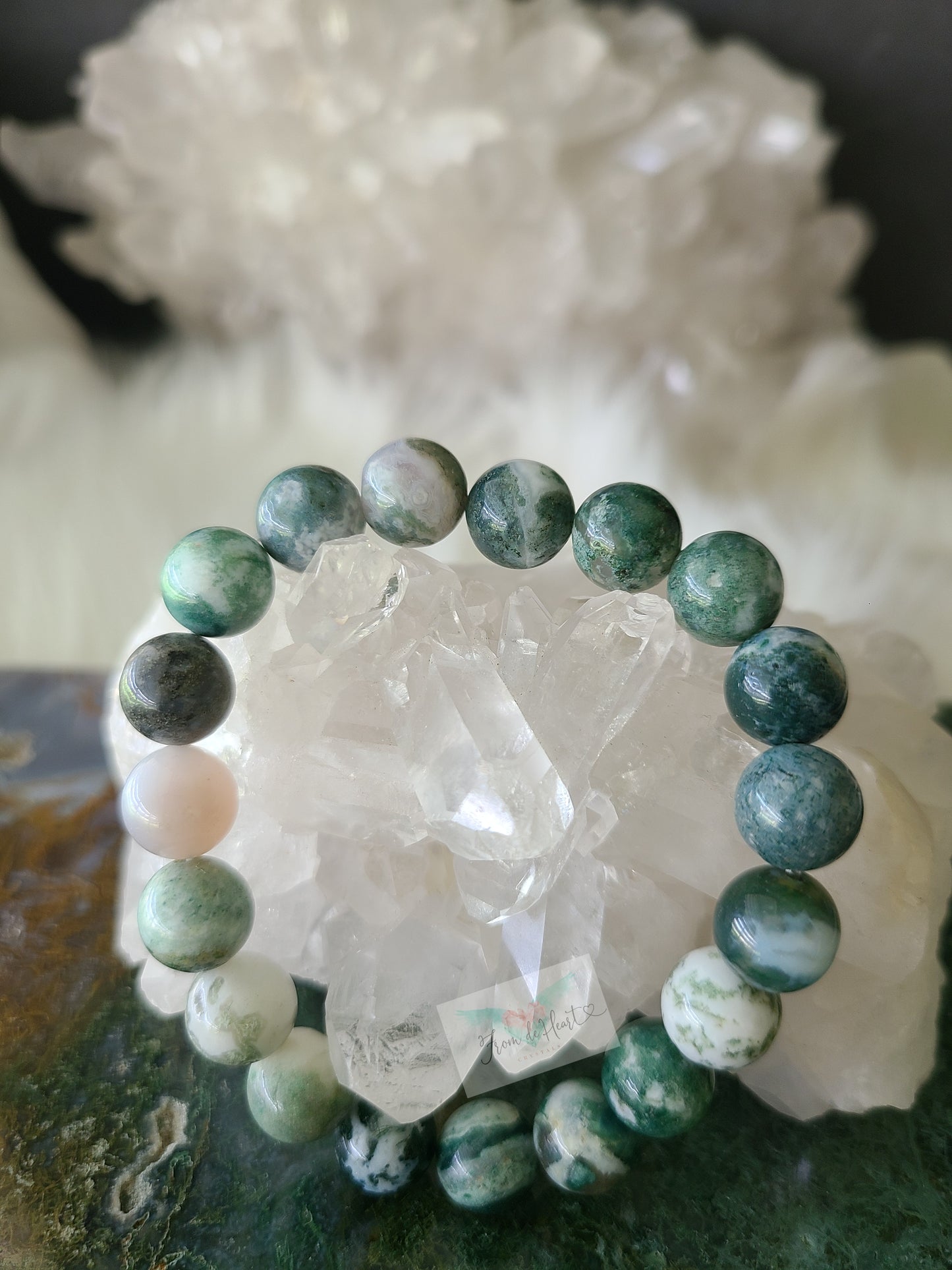 Moss Agate Moon and Bracelet Set (Pair)