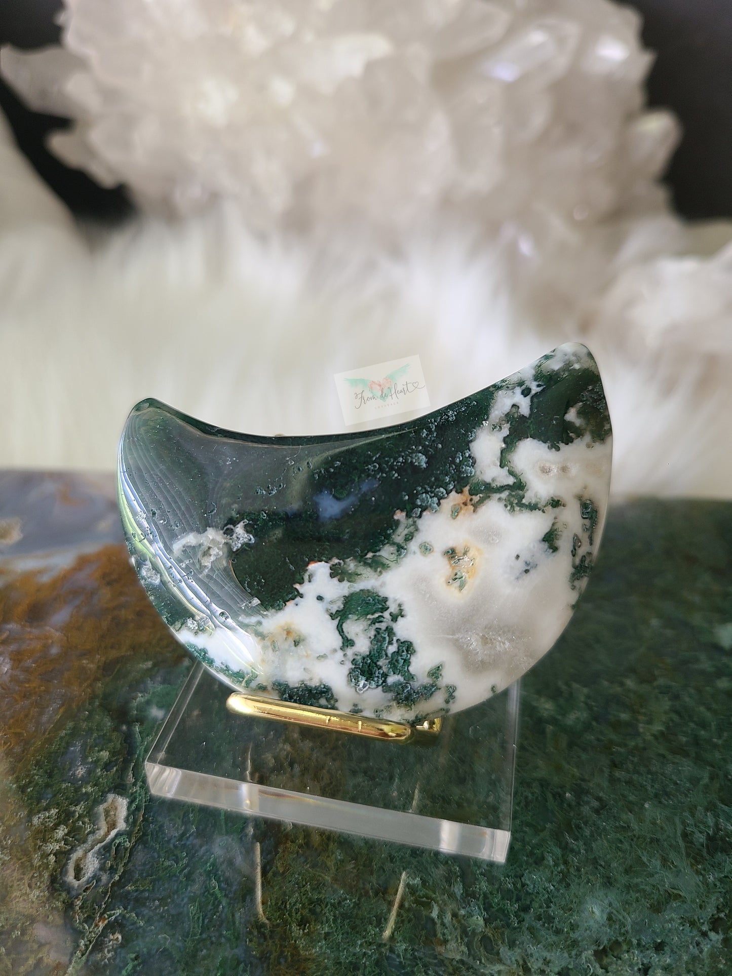 Moss Agate Moon and Bracelet Set (Pair)