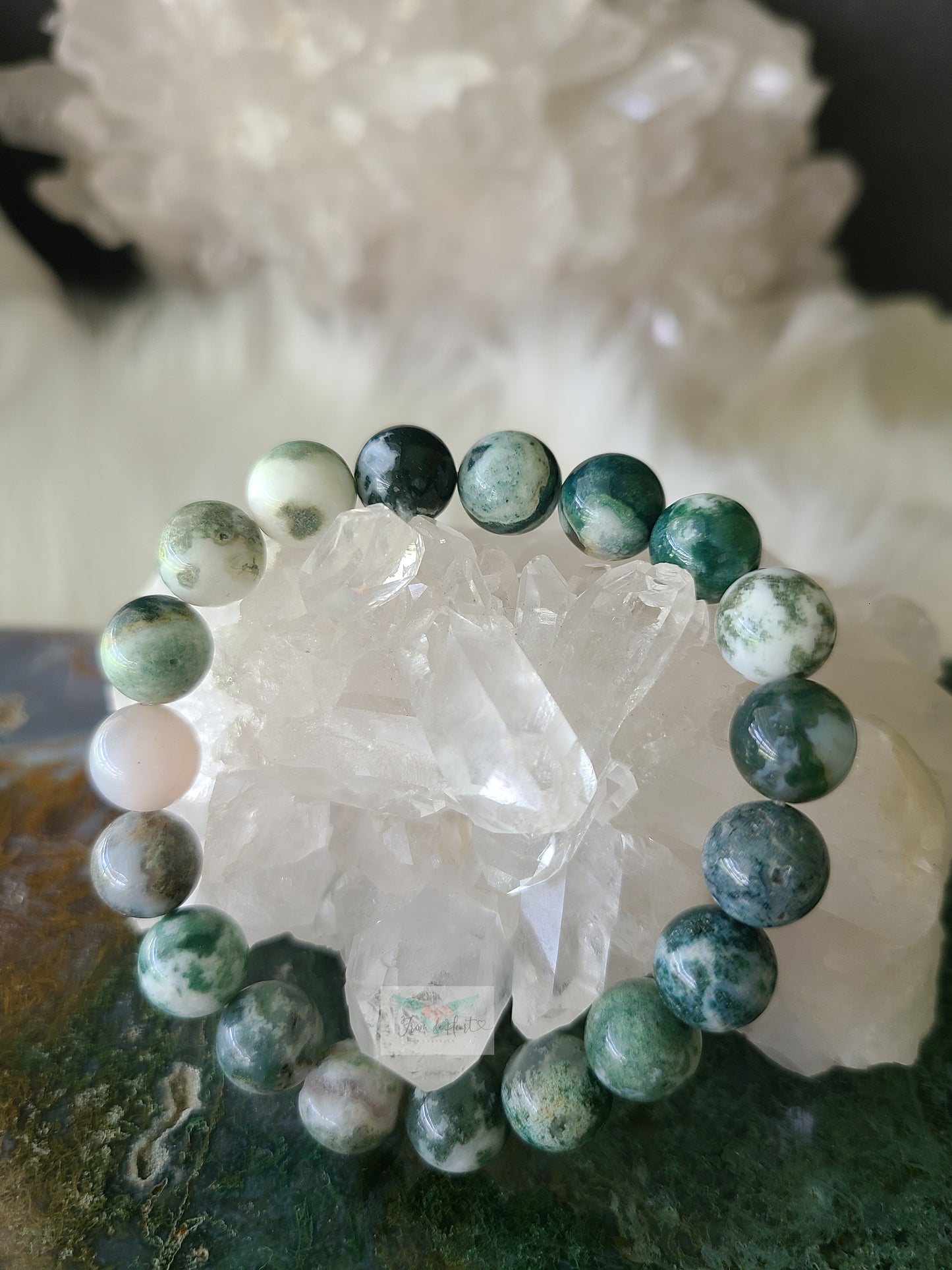 Moss Agate Moon and Bracelet Set (Pair)