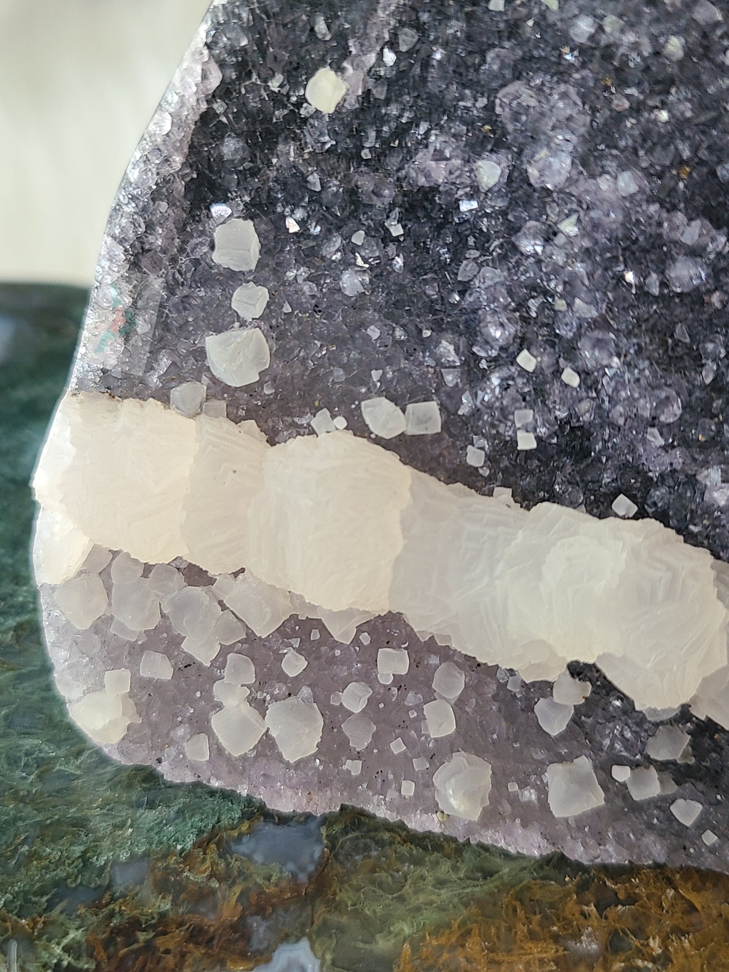 Black Amethyst Cutbase with Calcite