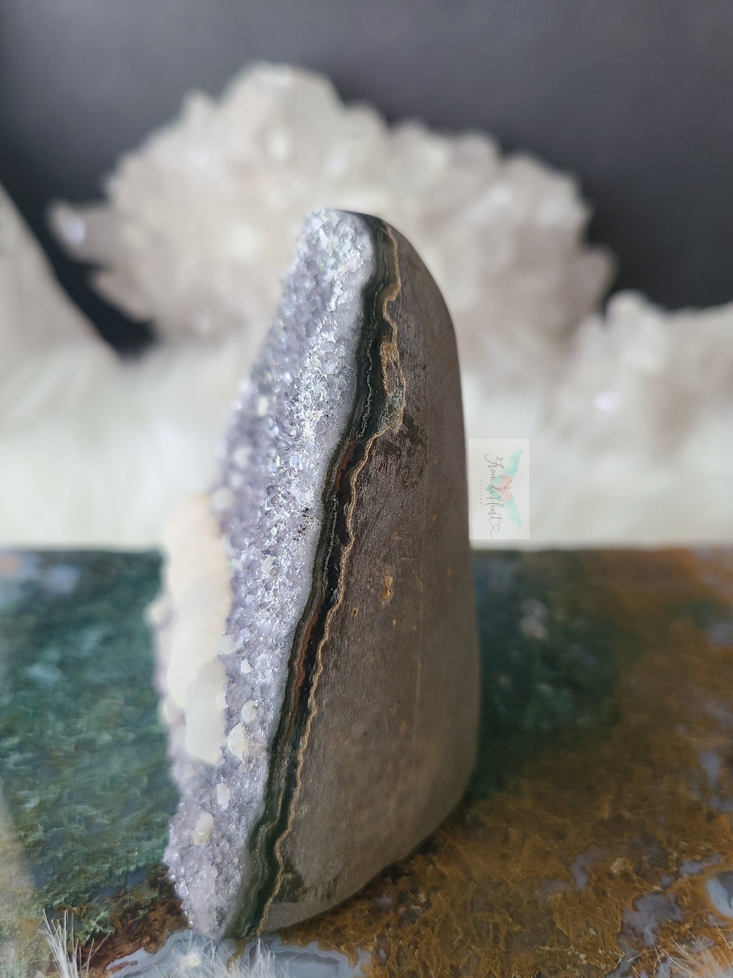 Black Amethyst Cutbase with Calcite